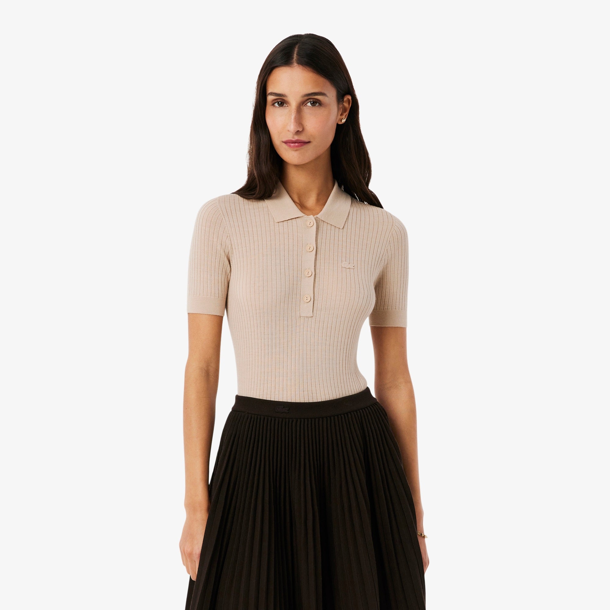 Ribbed Knit Polo Shirt with Classic Collar