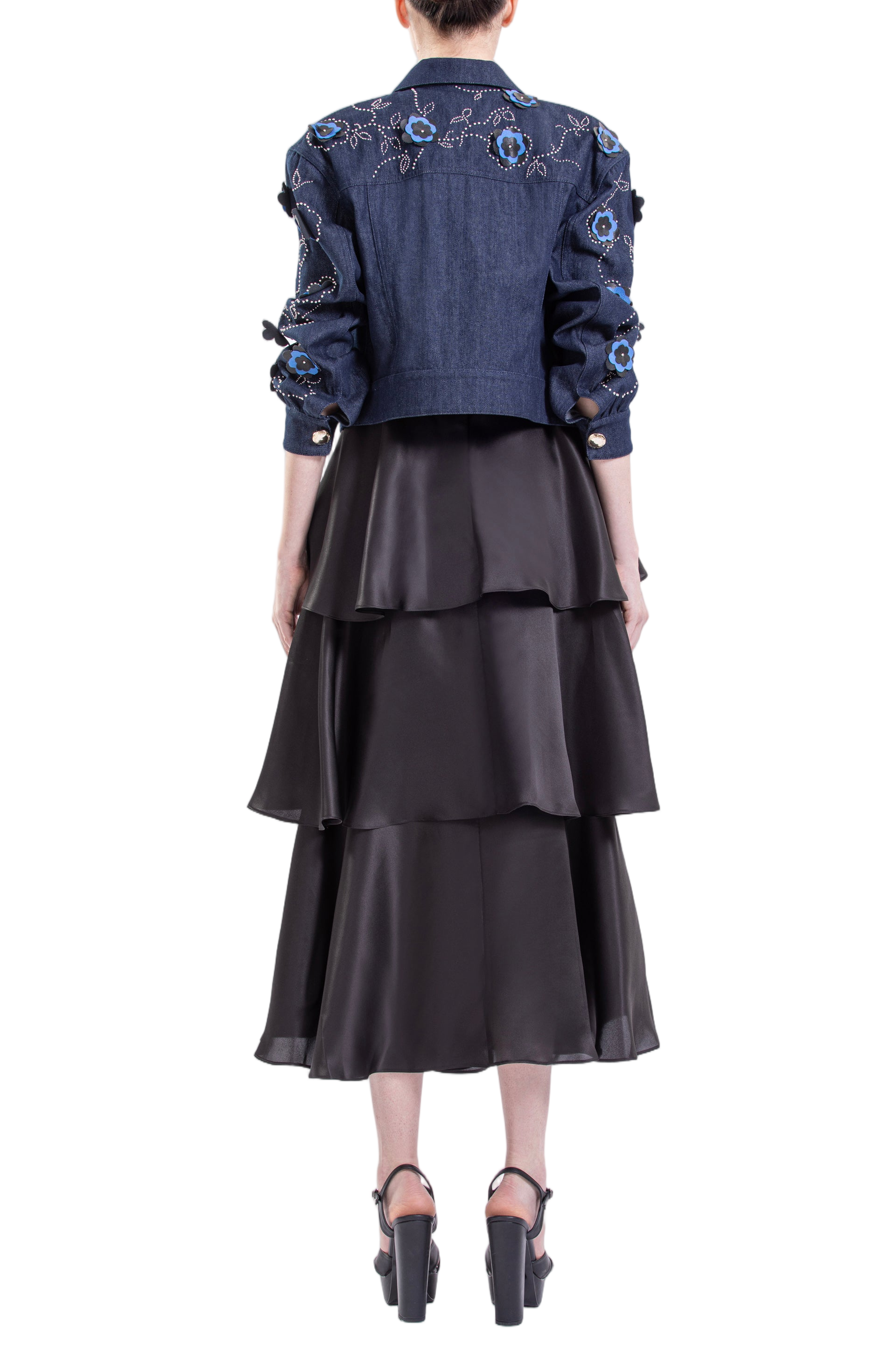 Denim Jacket And Ruffled Dress