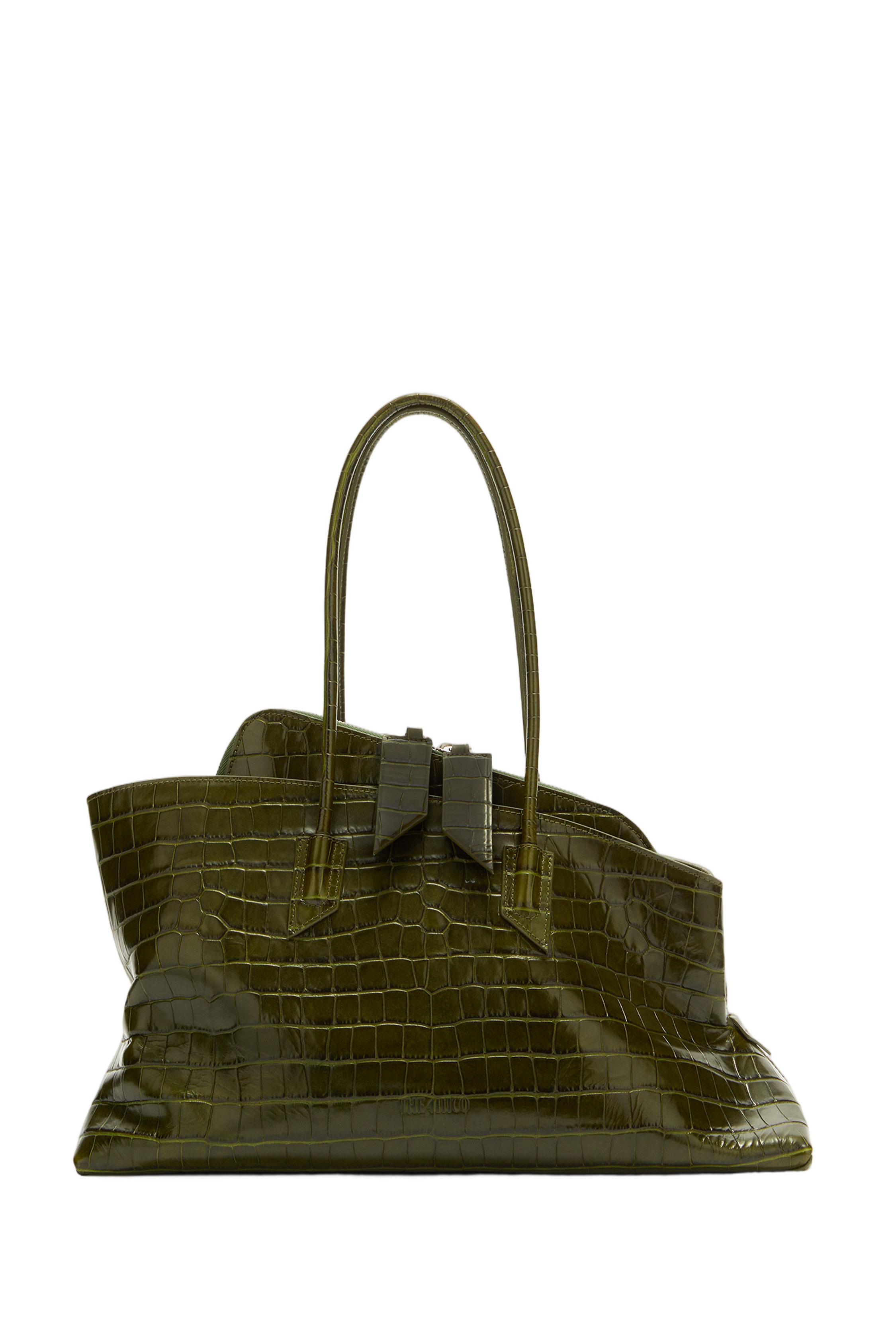 Deep Olive Green Crocodile-Embossed Tote Bag
