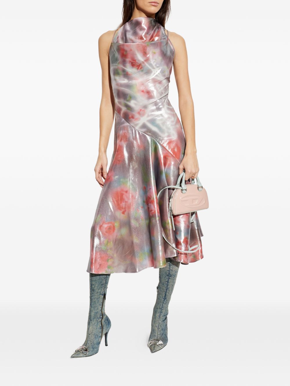 Pink Floral Print Midi Dress