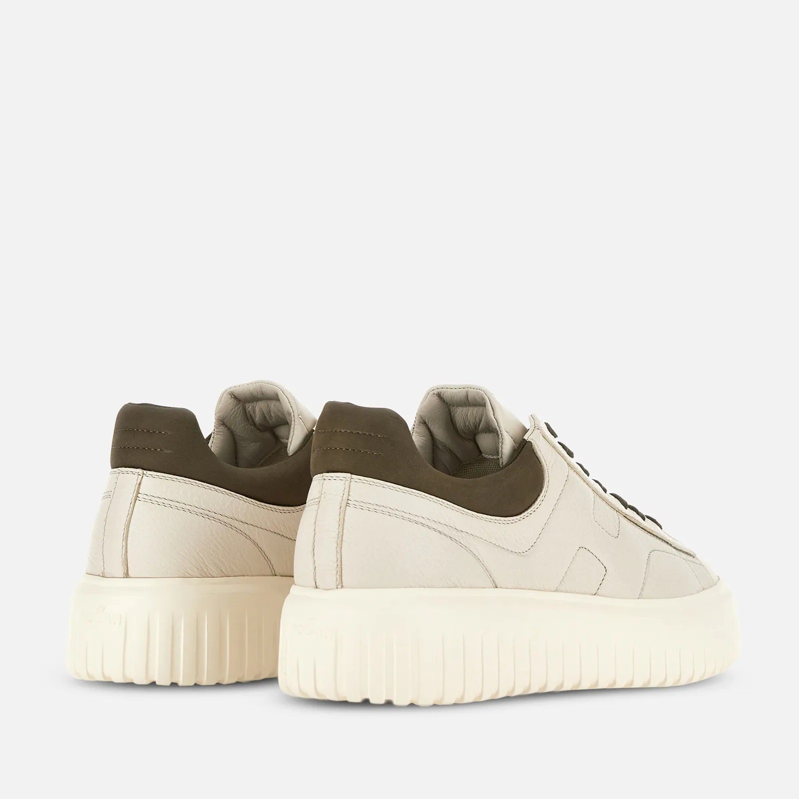 Versatile Ivory Leather Sneakers With H-Stripes Design