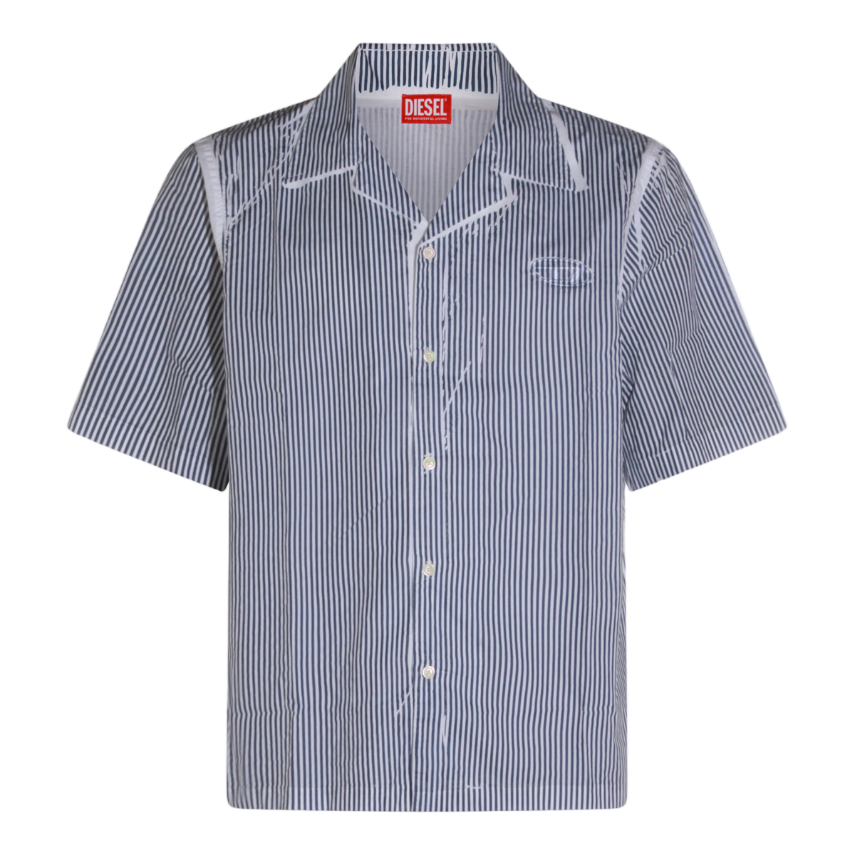 Vertical Striped Short-Sleeve Shirt With Classic Collar