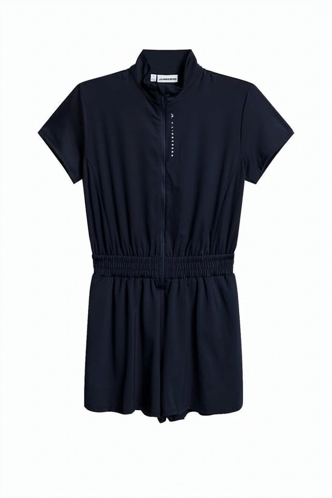 Short-Sleeved High Collar Top with Front Zip