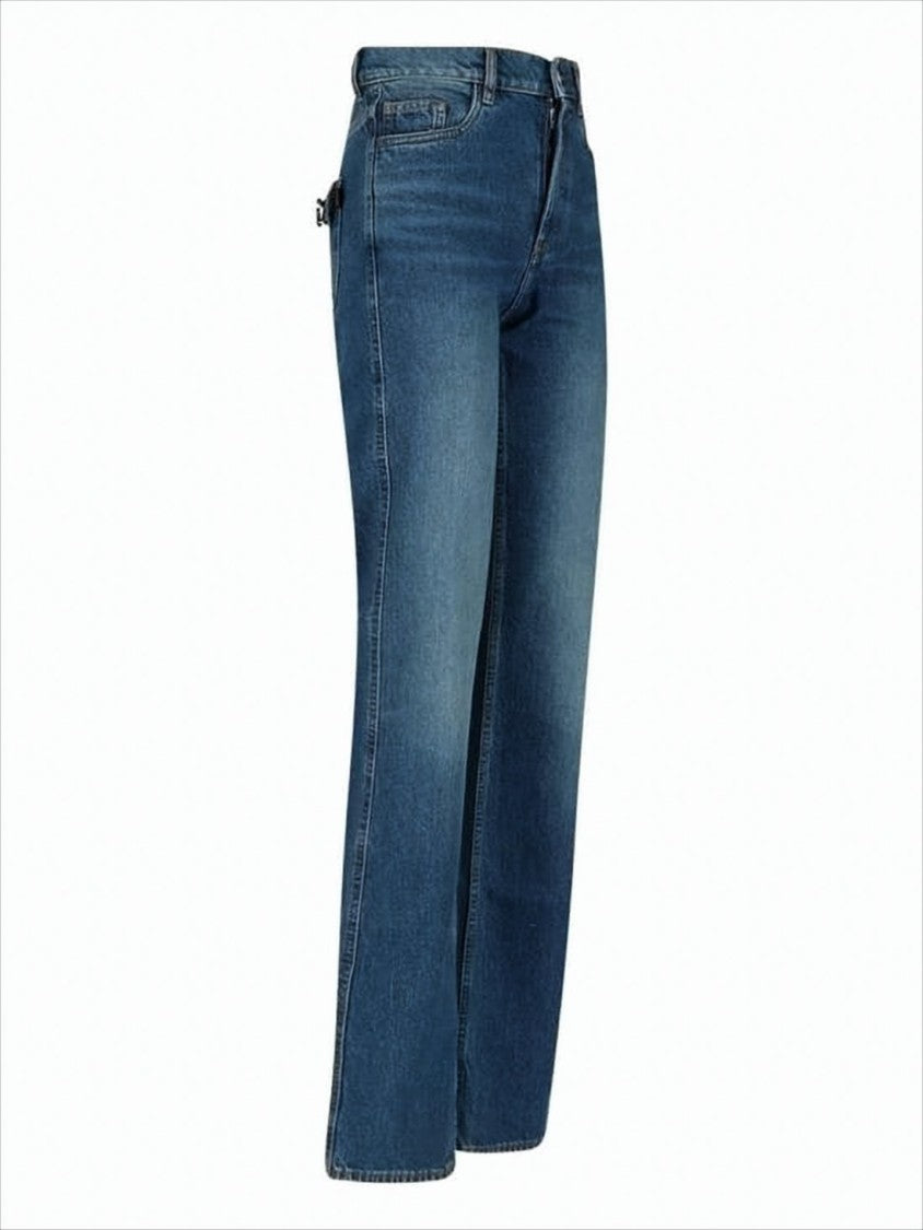 High-Waist Denim Pants with Flared Leg