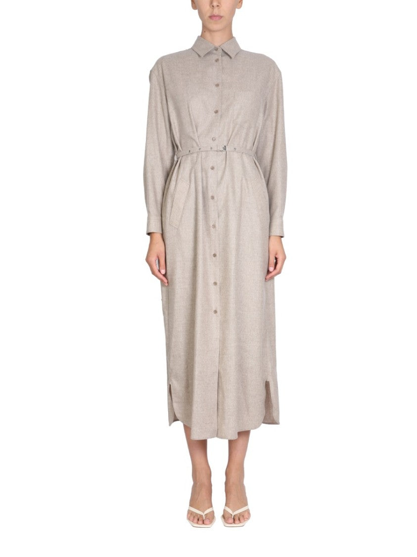 Classic Collar Midi Shirt Dress