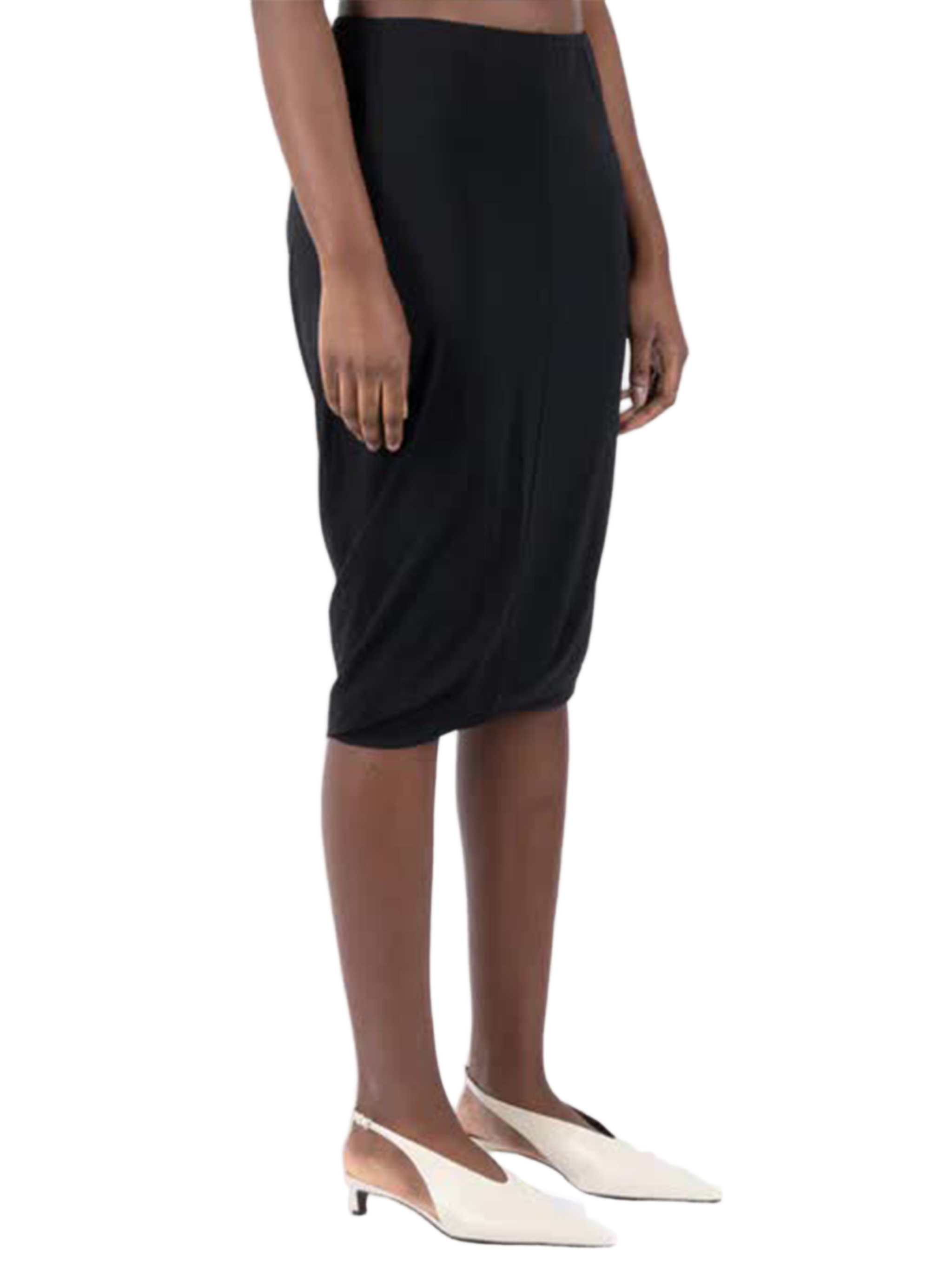 Black Knee-Length Gathered Cotton Skirt