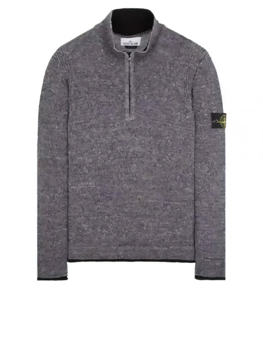 Textured Knit Turtleneck With Half-Zip Closure