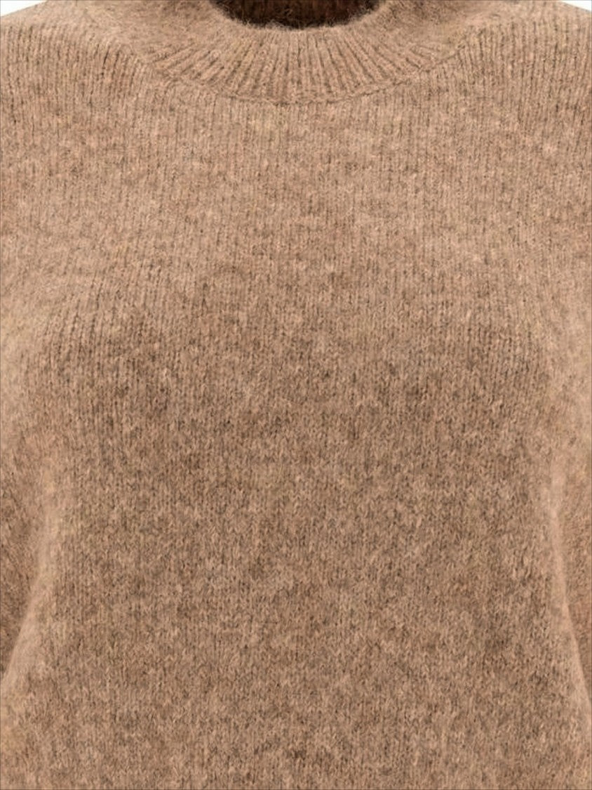 Cropped Sweater with High Neckline and Bold Logo