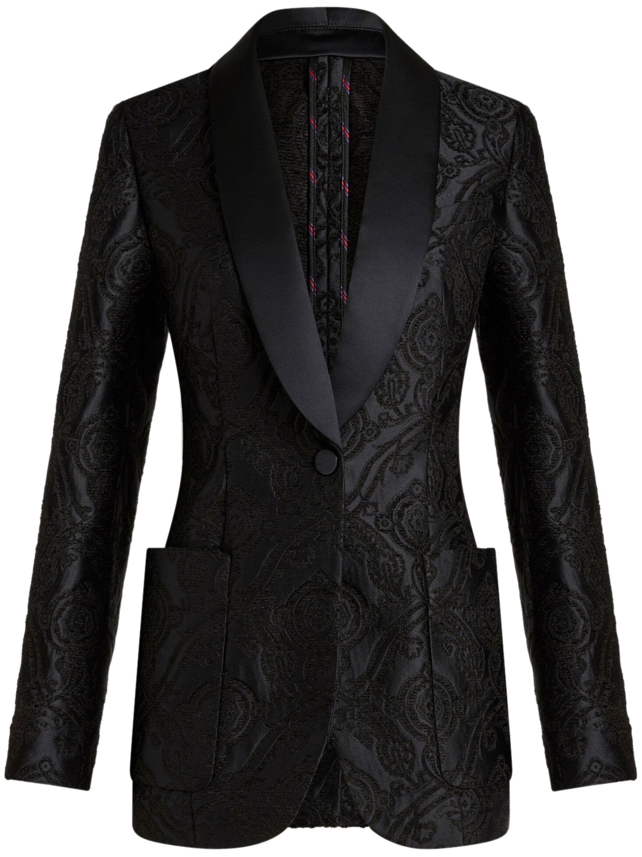 Black Jacquard Paisley Shawl Lapel Blazer