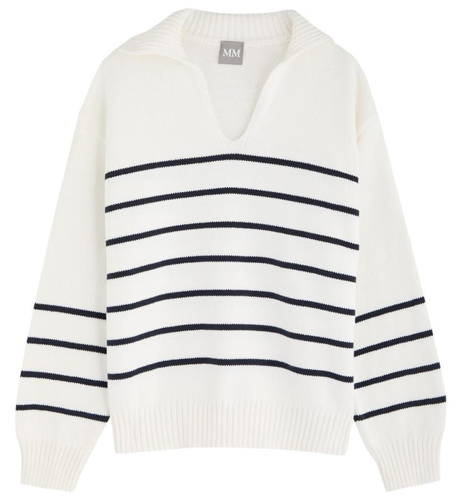 Relaxed Fit V-Neck Sweater with Striped Detail