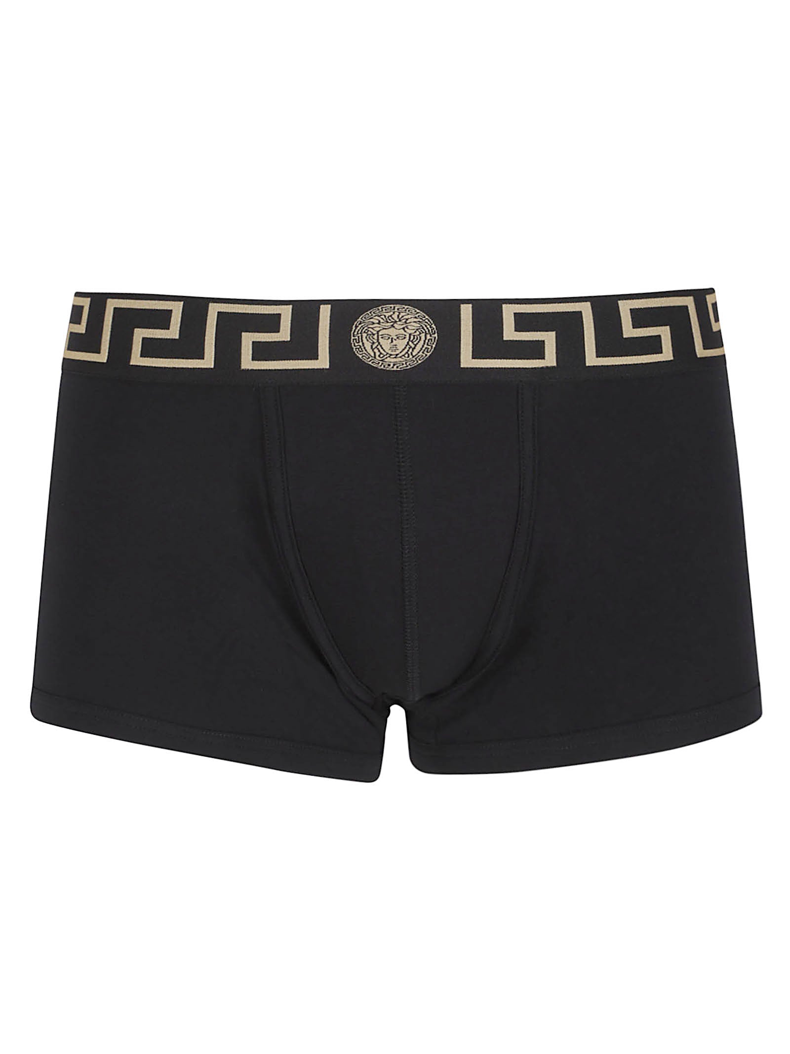 Black Boxer Briefs with Gold Greek Key and Medusa Emblem