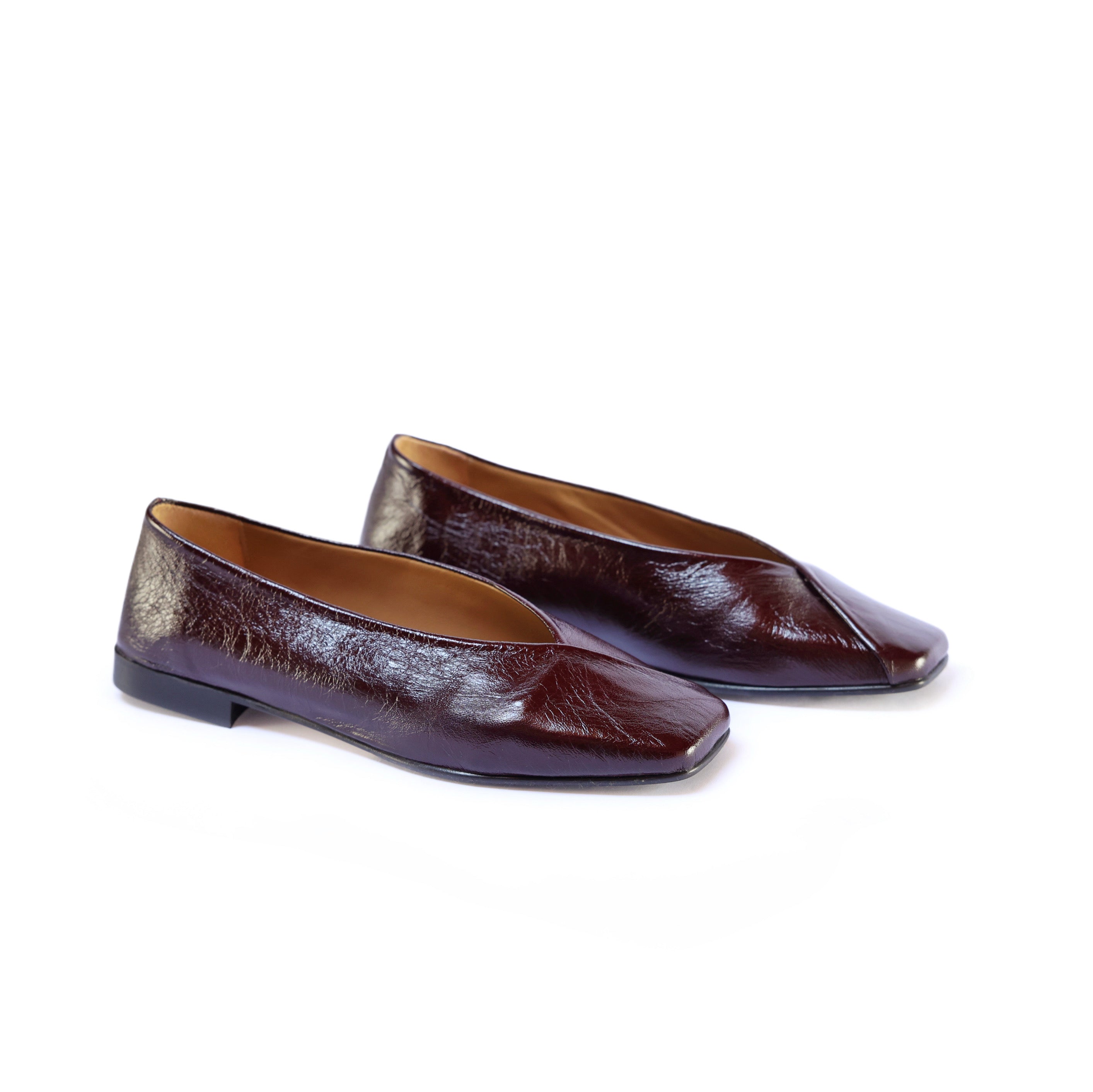 Burgundy Leather Ballerinas with Square Toe Design