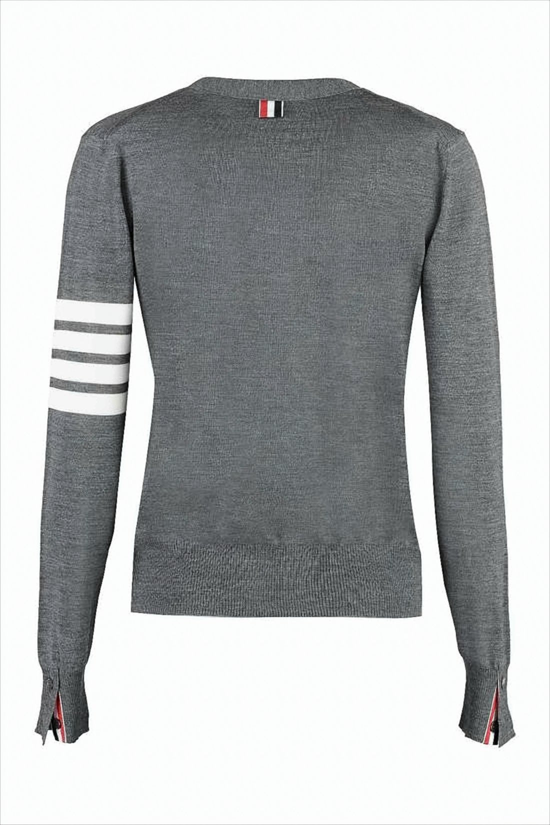 Cropped Merino Wool Cardigan with Tricolor Detail