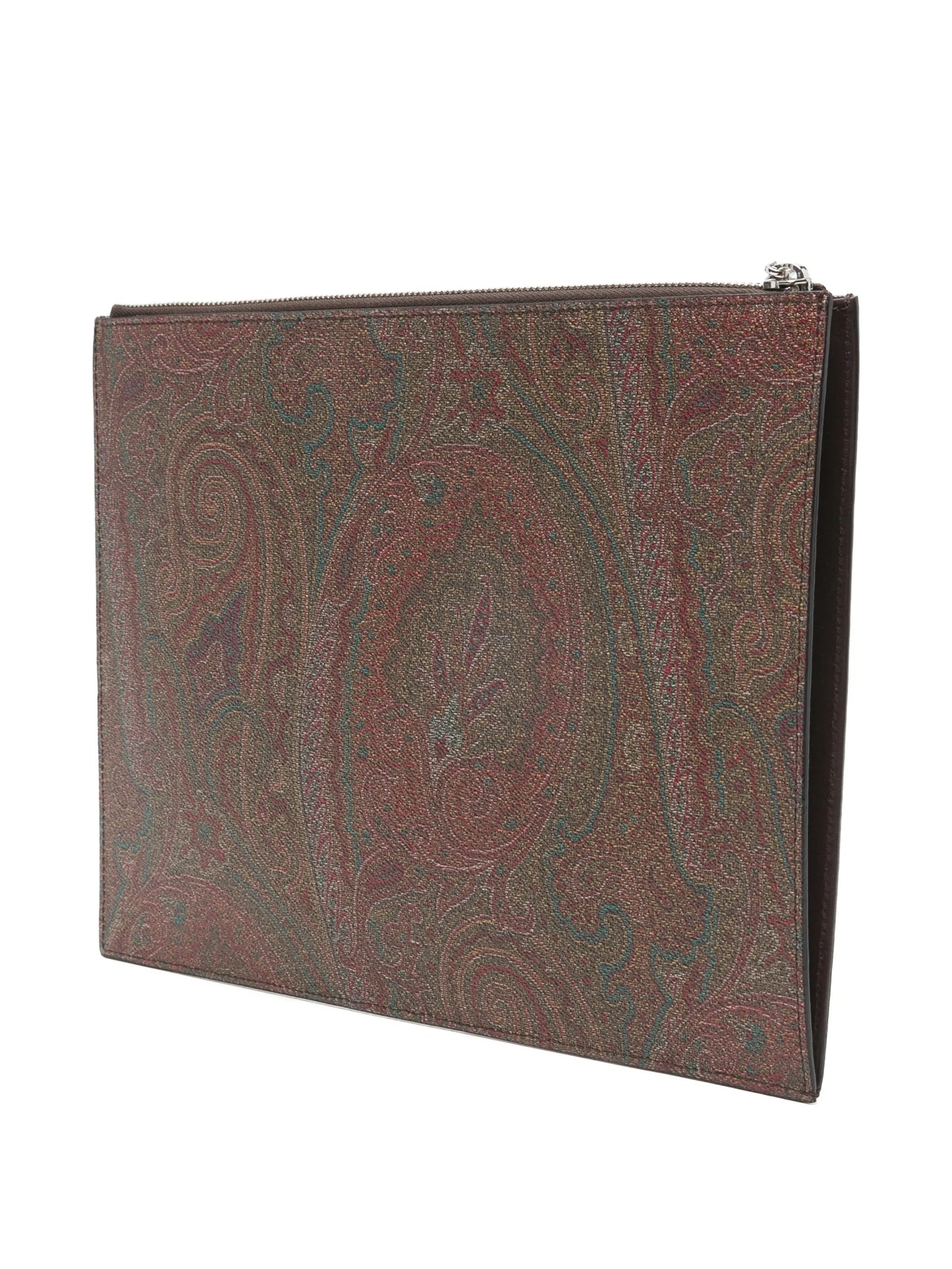 Rectangular Brown Paisley Pattern Wristlet Pouch
