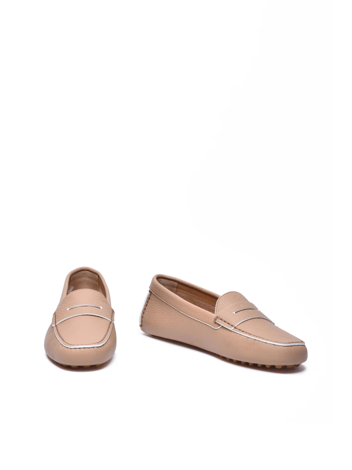 Beige Hammered Leather Rubber Women's Hammered Loafer
