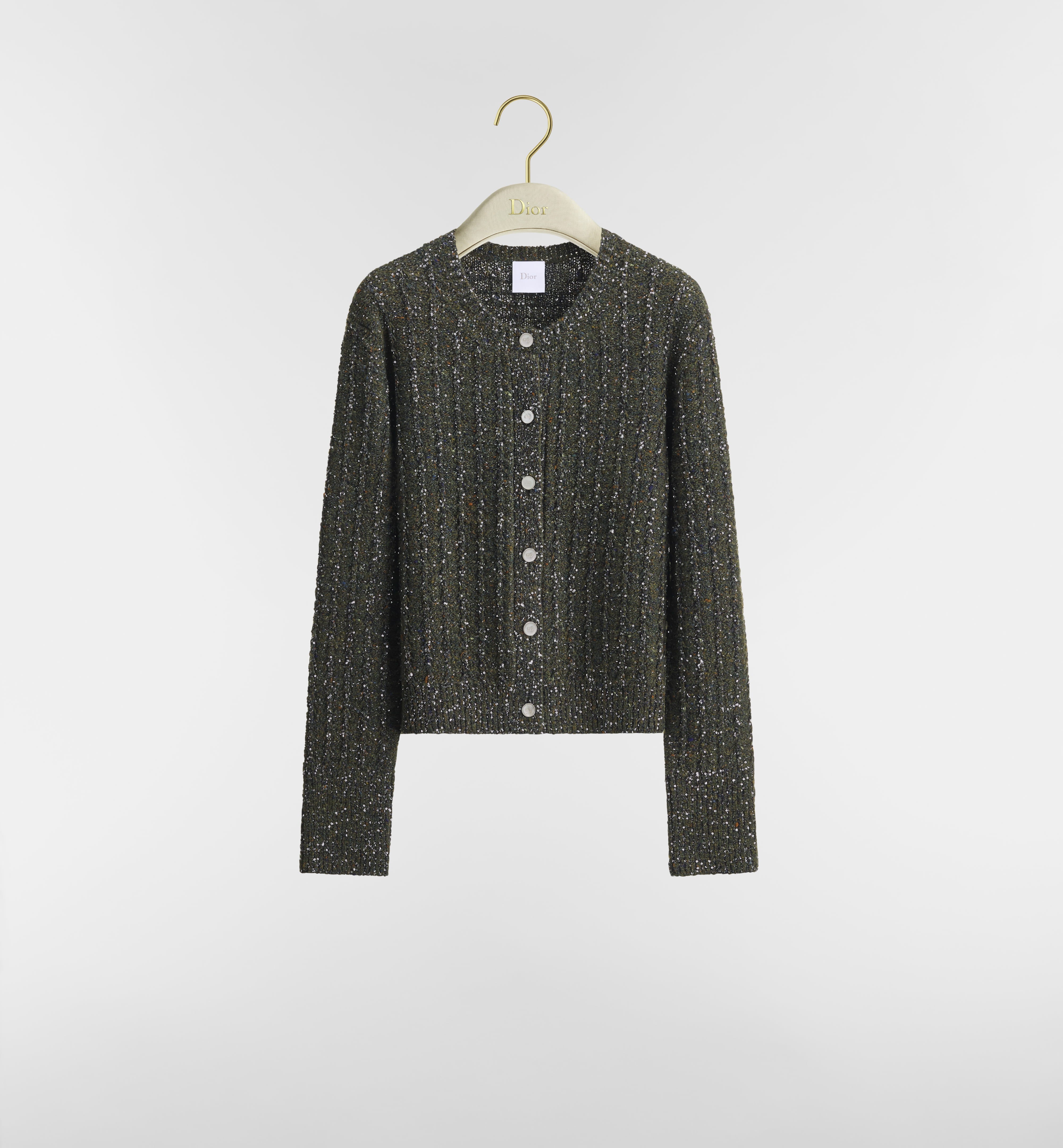 Cropped Knit Cardigan With Textured Ribbing And Pearlescent Buttons