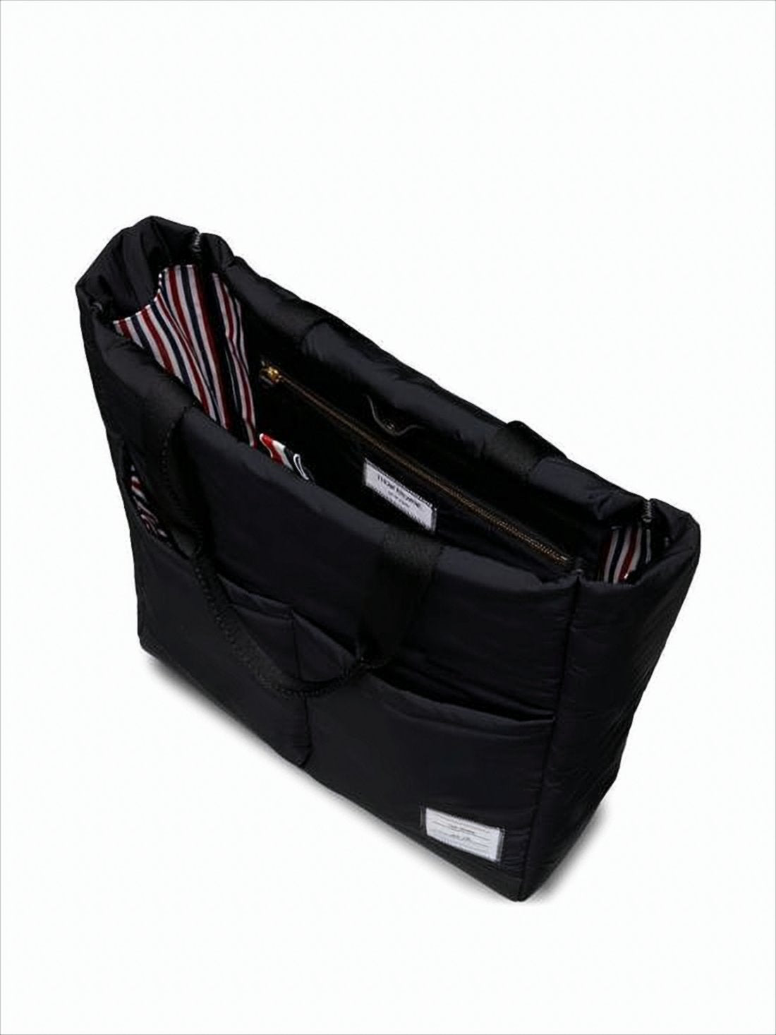 Black Polyester Tote Bag with Calf Leather Accents