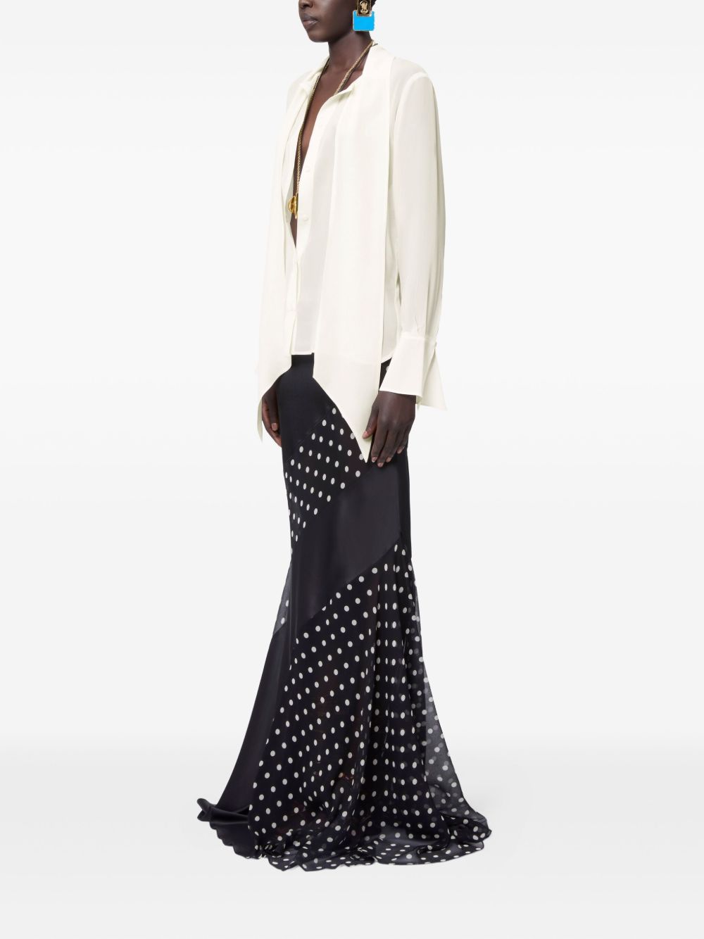Cream Silk Blouse with Tie Neck