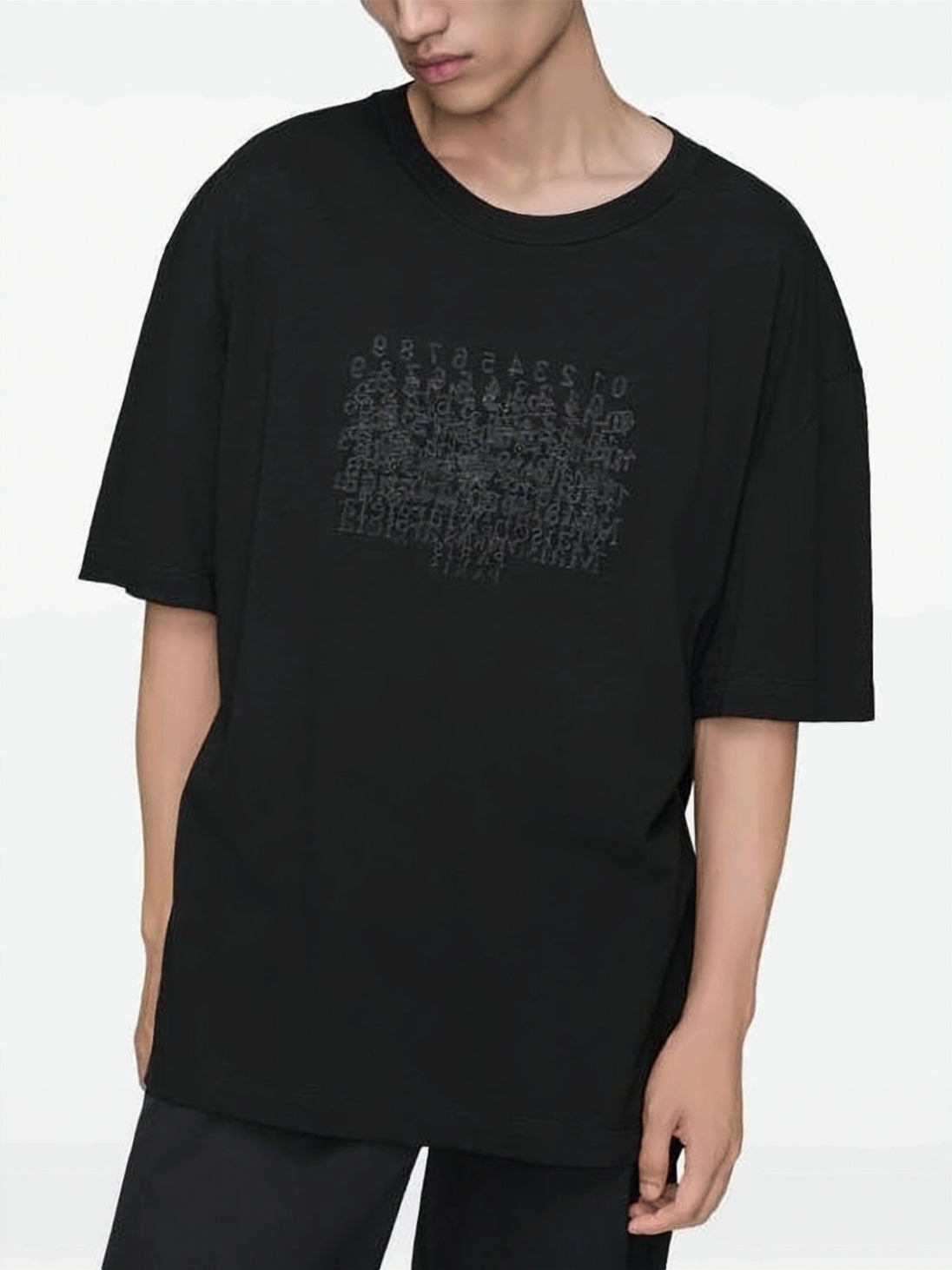 Relaxed Fit Black T-Shirt with Textured Graphic
