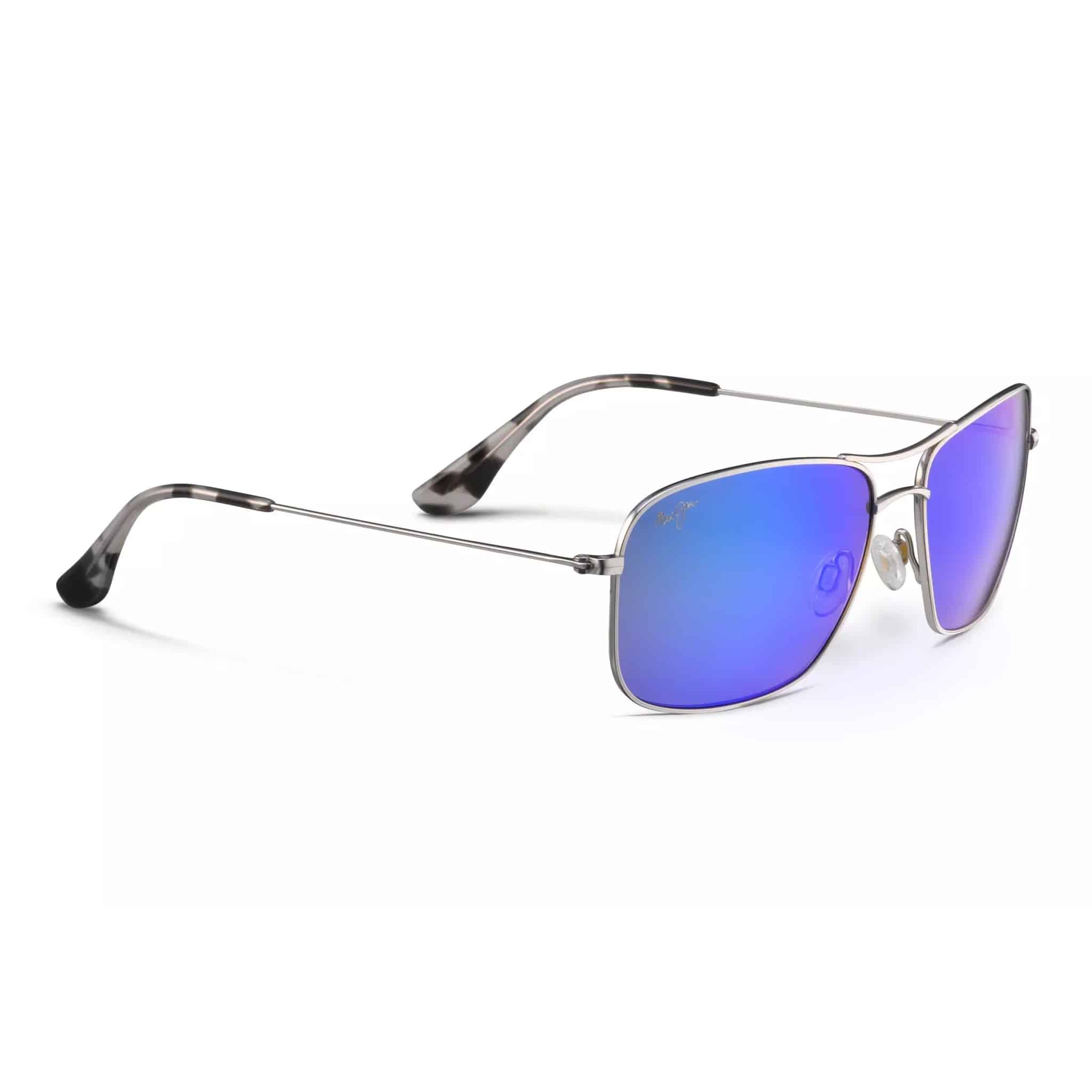 Wiki Wiki Rectangular Titanium Sunglasses with Reflective Blue-Purple Lenses