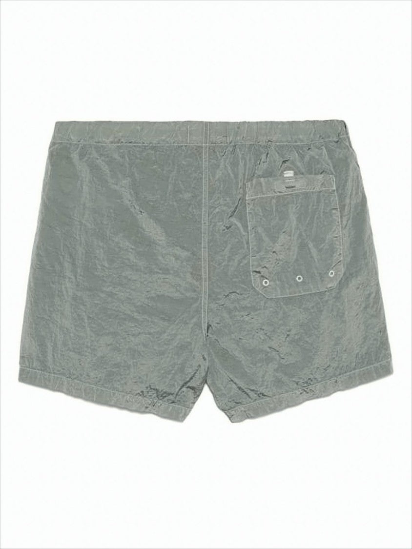 Lightweight Green Shorts with Drawstring Waist and Patch Logo