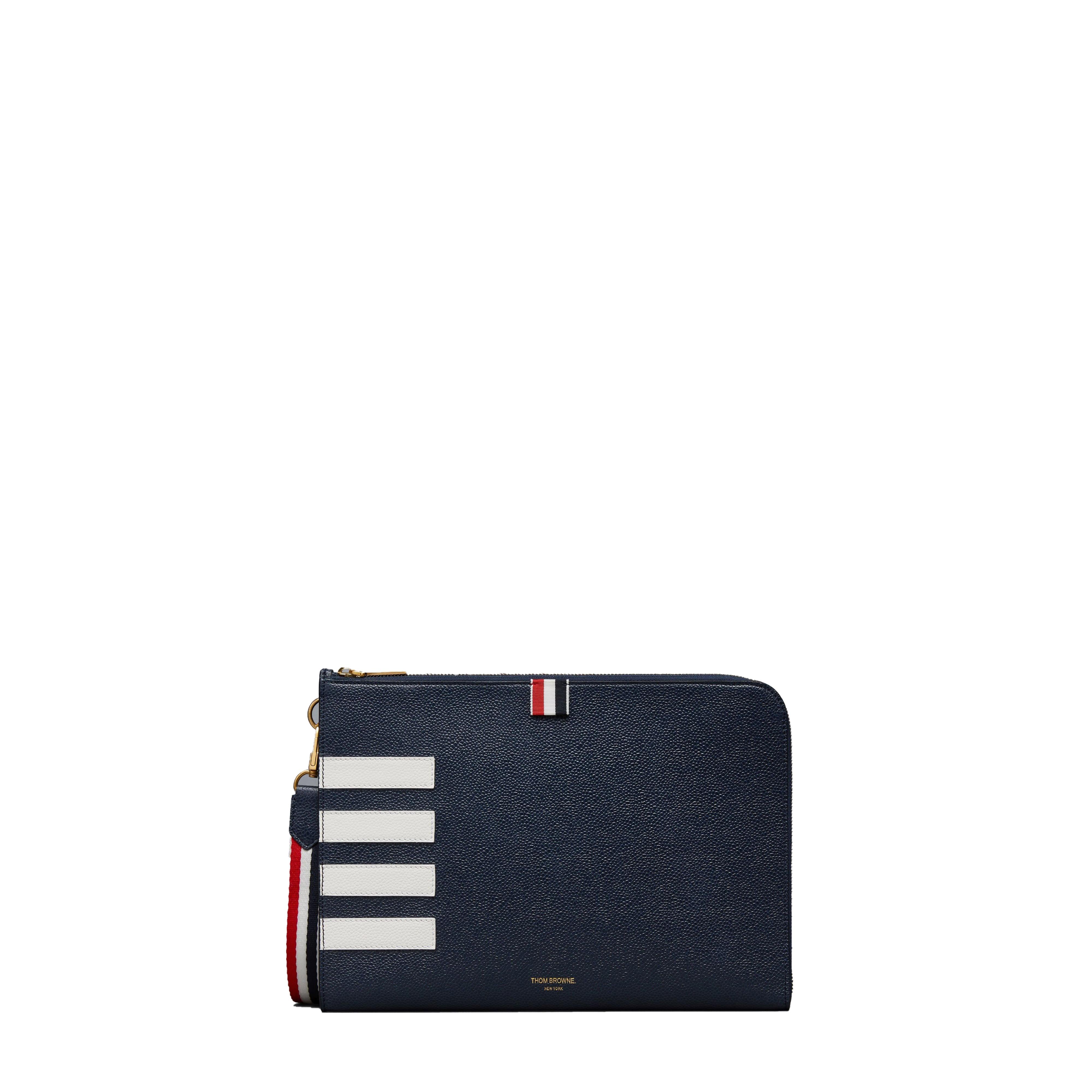 Medium Gusset Folio With 4-Bar Stripe Design In Textured Leather