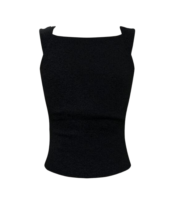 Fitted Black Top with Square Neckline