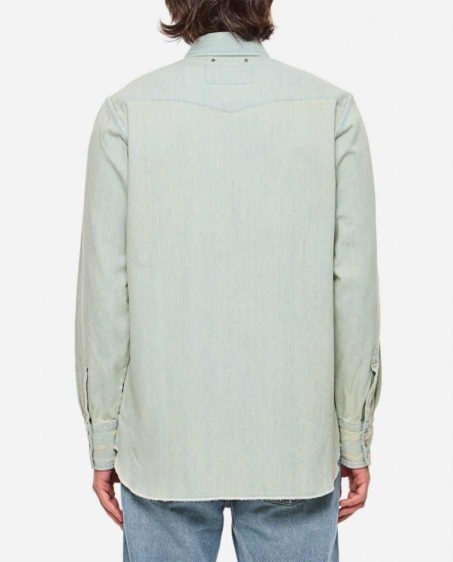 Light Faded Denim Striped Cotton Oxford Shirt