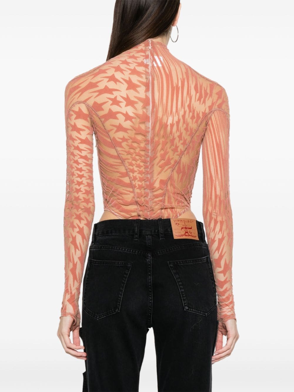 Peach Pink Stretch Mesh Top