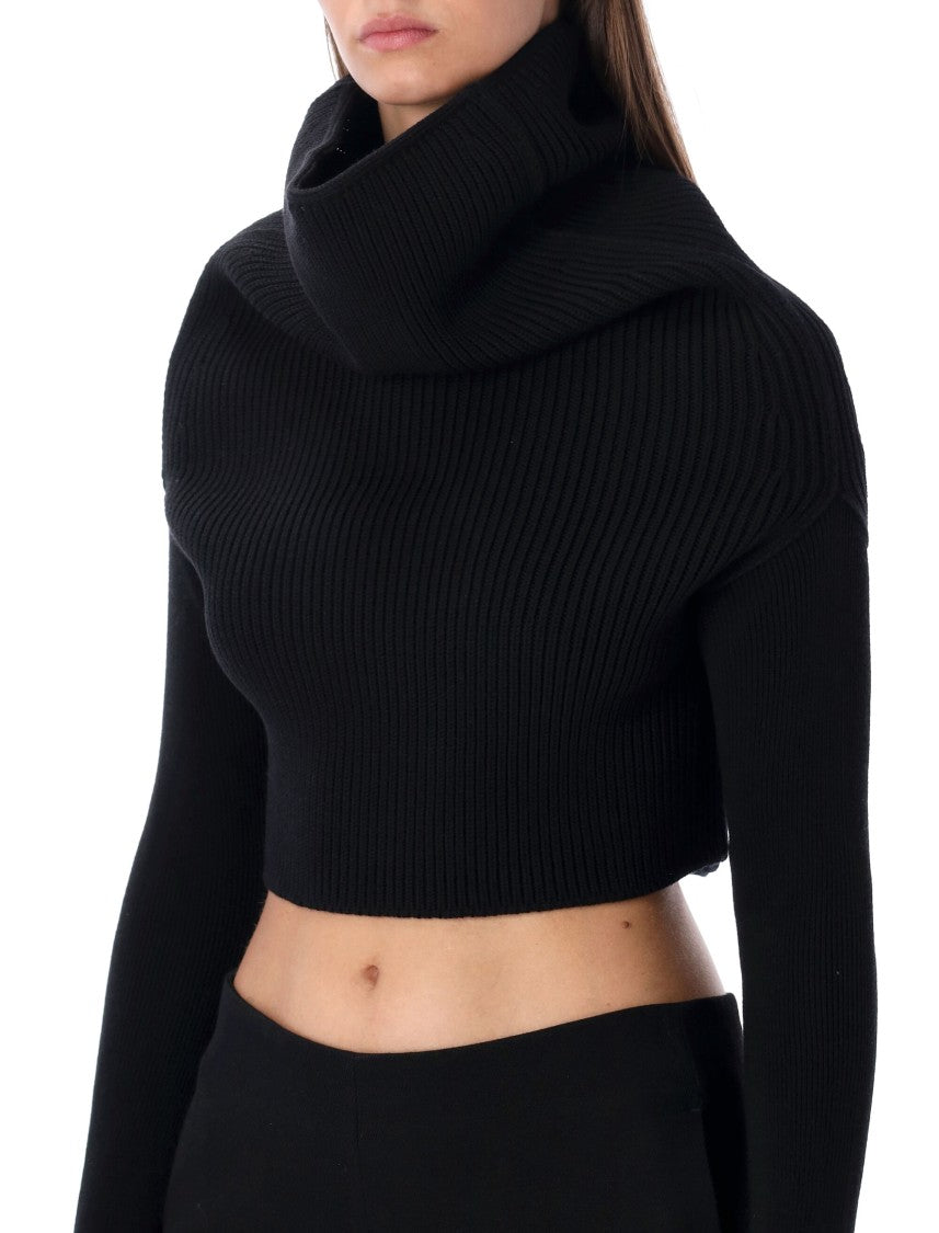 Black Cropped Knit With Cowl Neck