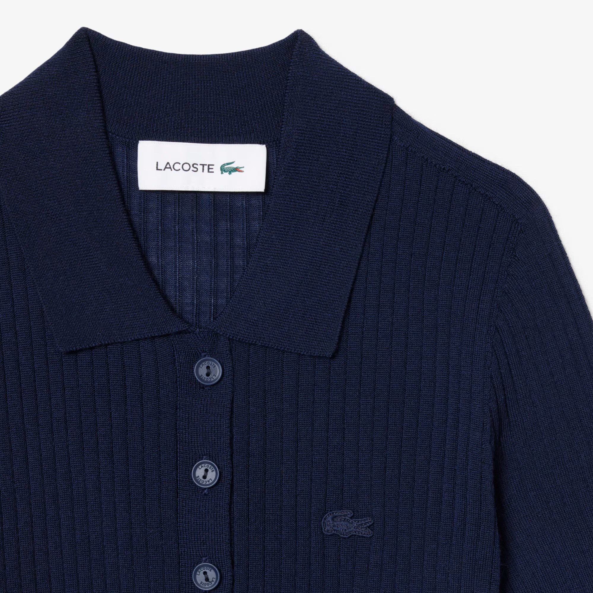 Ribbed Knit Polo Shirt with Classic Collar