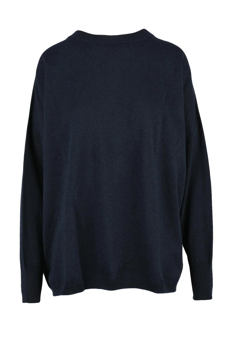Crew Neck Lamé Sweater - Blue