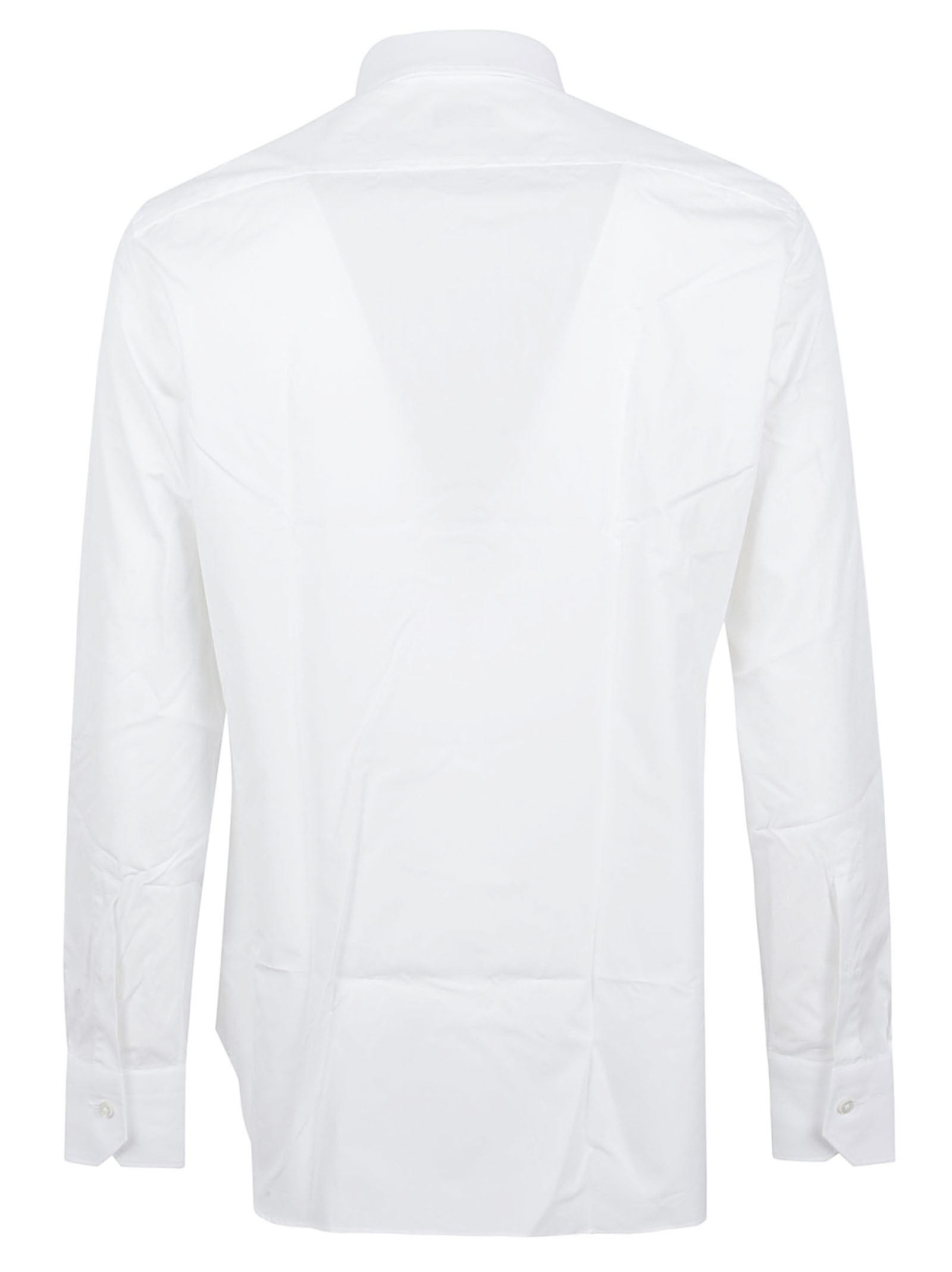 Tailored White Cotton Long-Sleeve Shirt with Pointed Collar
