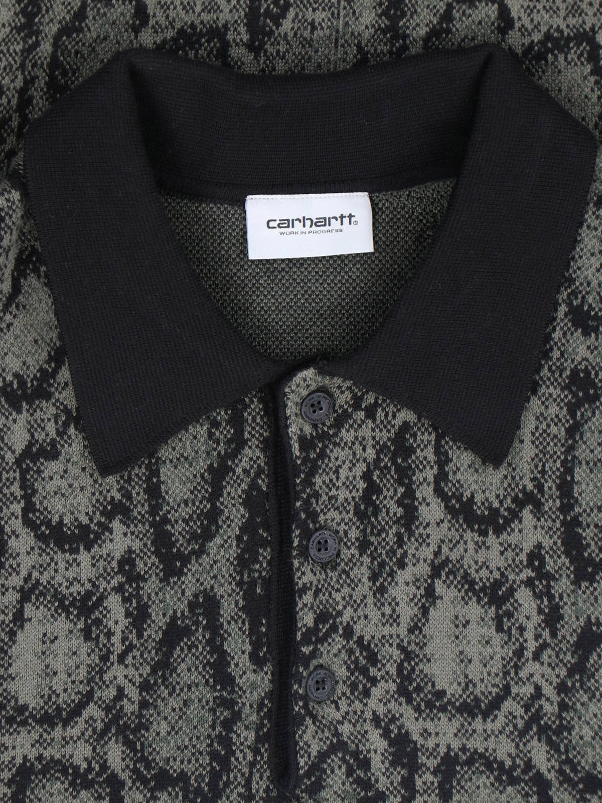 Green Snake Print Long-Sleeve Polo Sweater