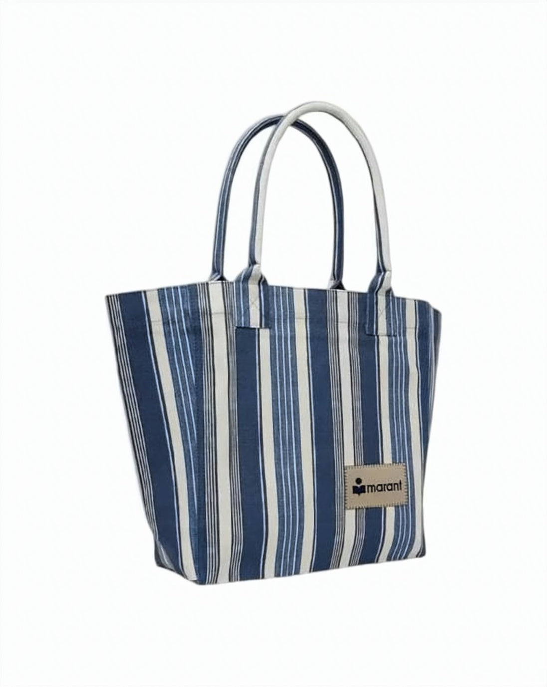 Medium Striped Cotton Shoulder Bag With Logo Patch