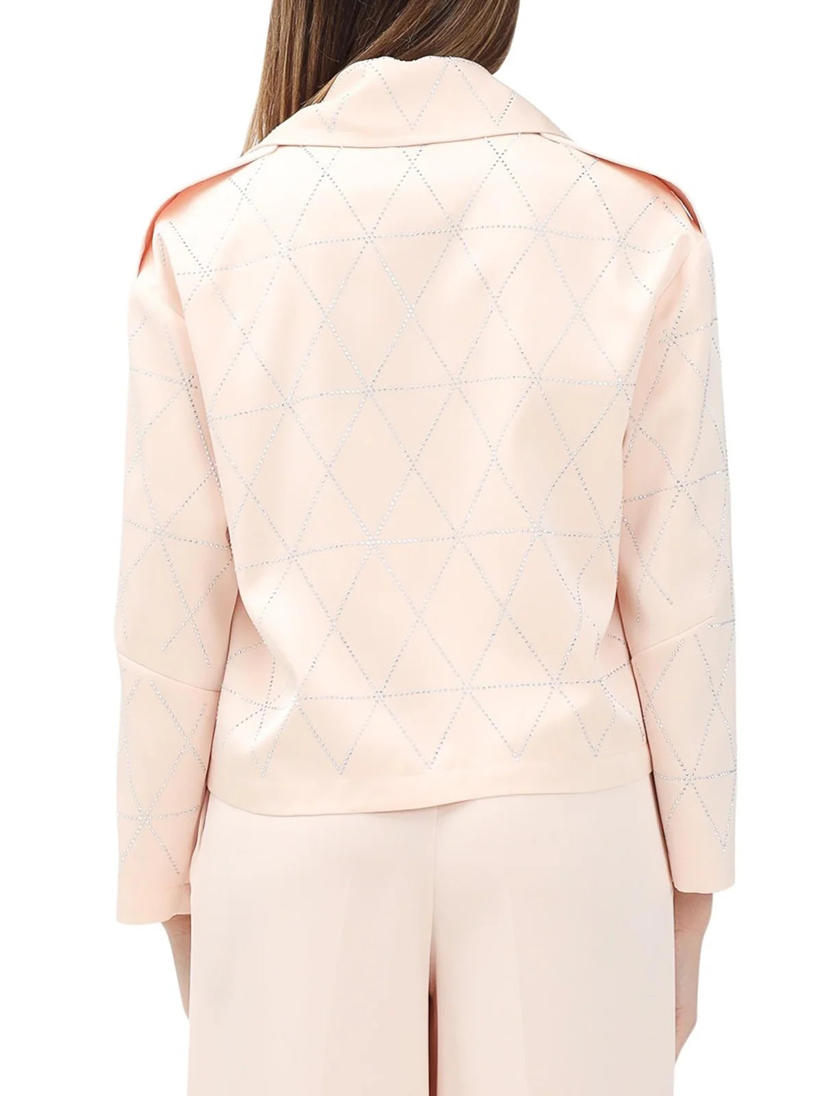 Pink Polyester Satin Biker Jacket