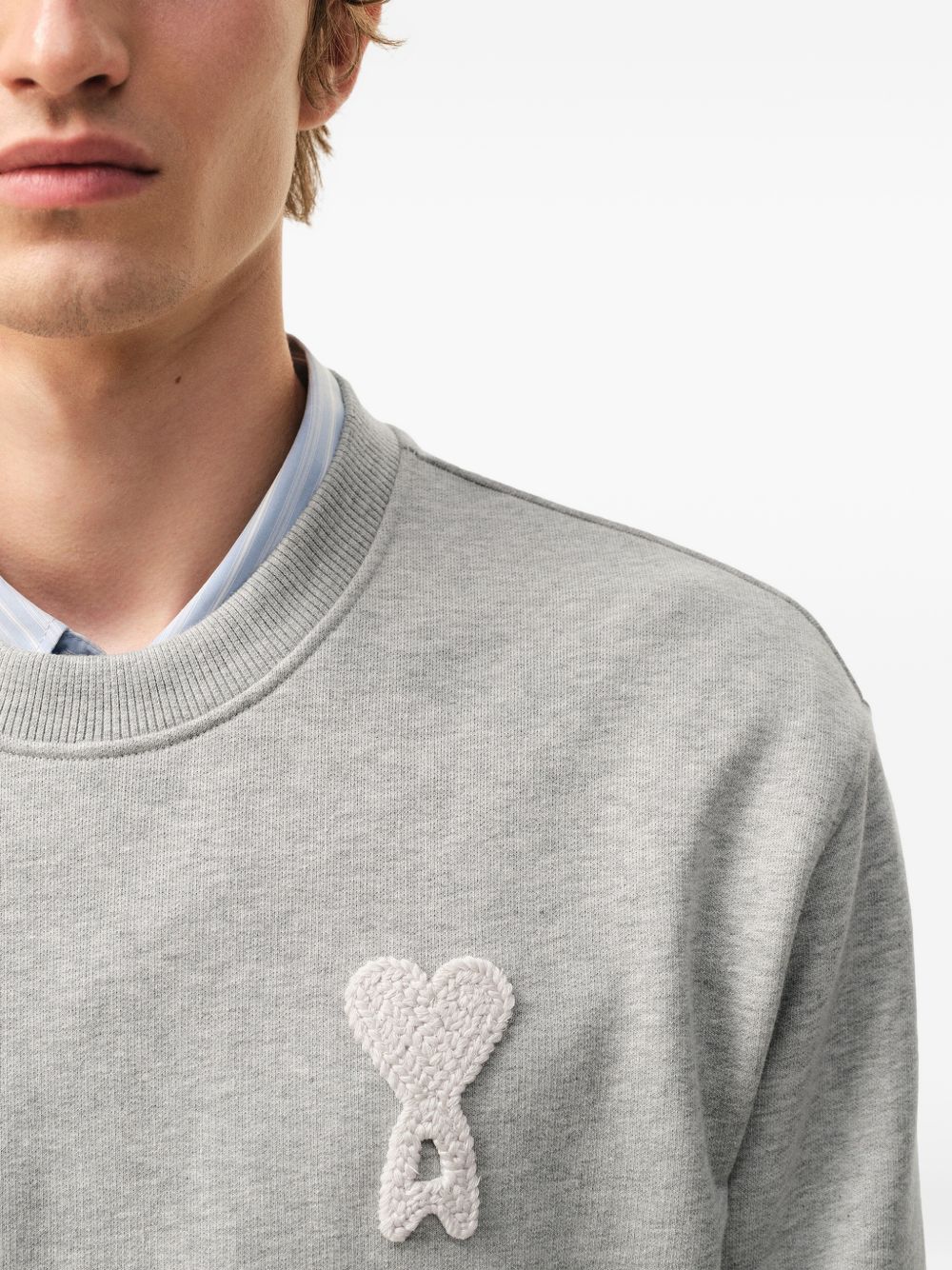 Grey Crochet Patch Tonal Embroidery Sweatshirt