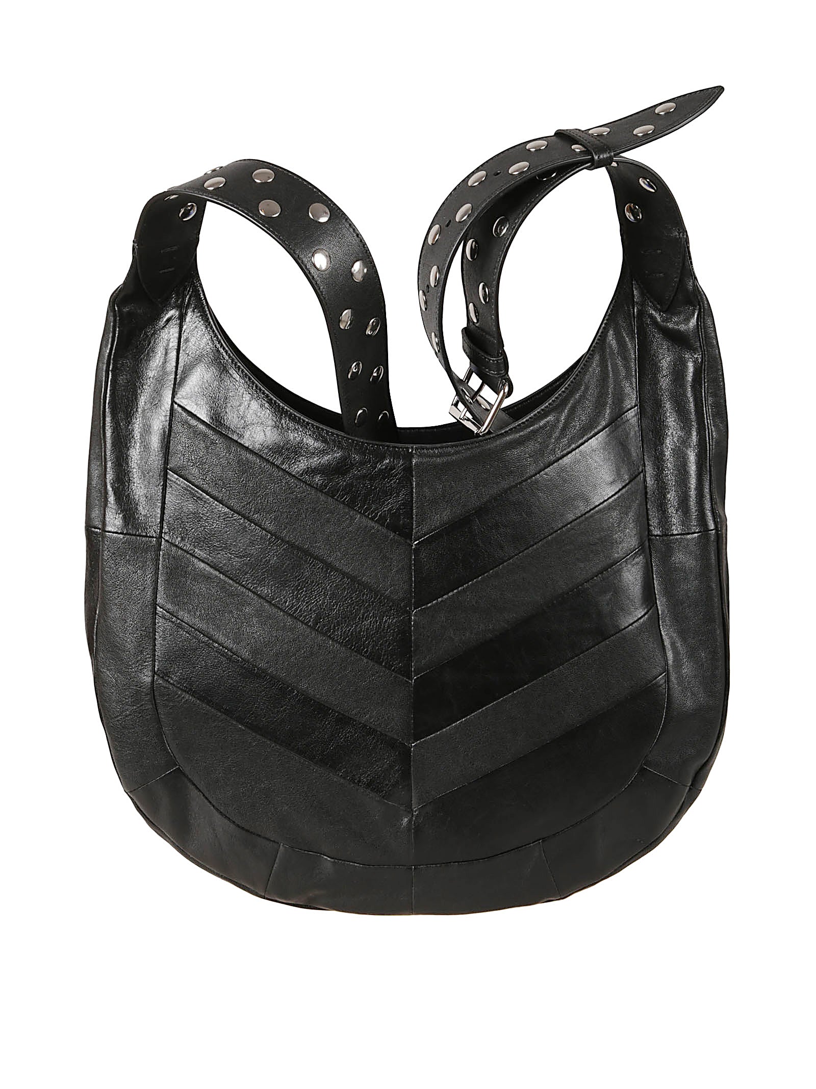 Chevron Patchwork Black Nappa Leather Hobo Bag