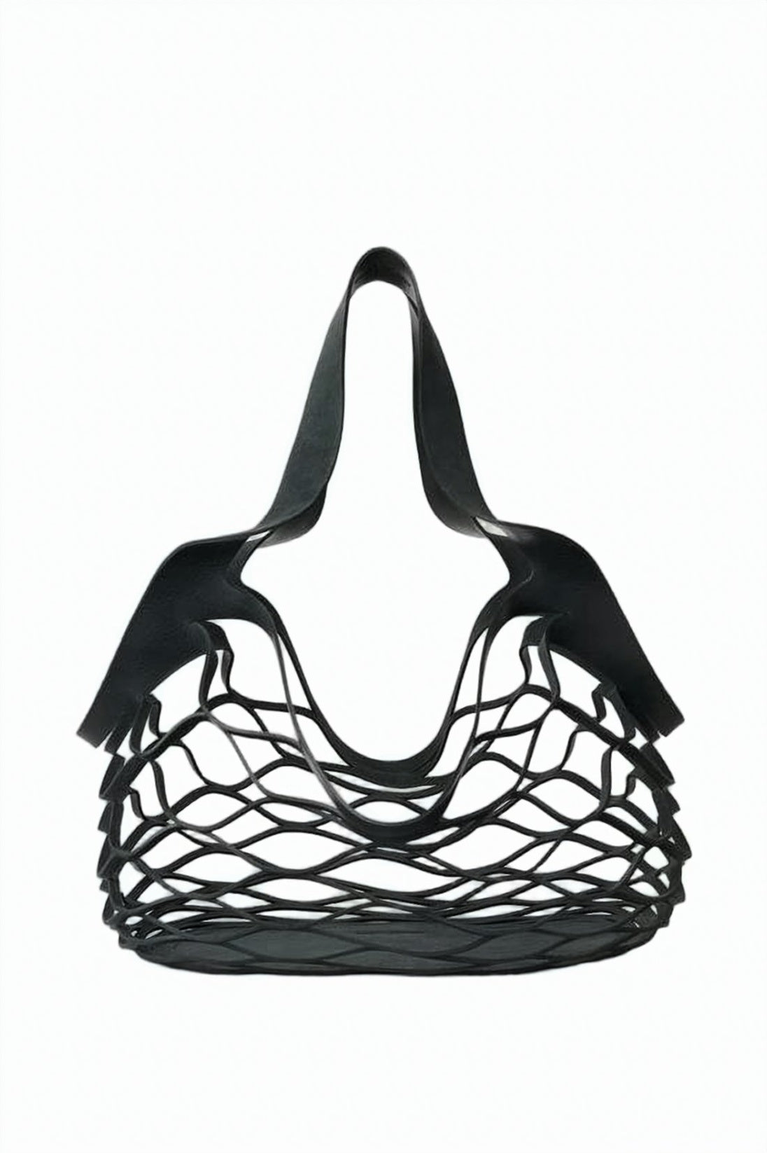 Open Lattice Leather Shoulder Bag With Sculptural Design