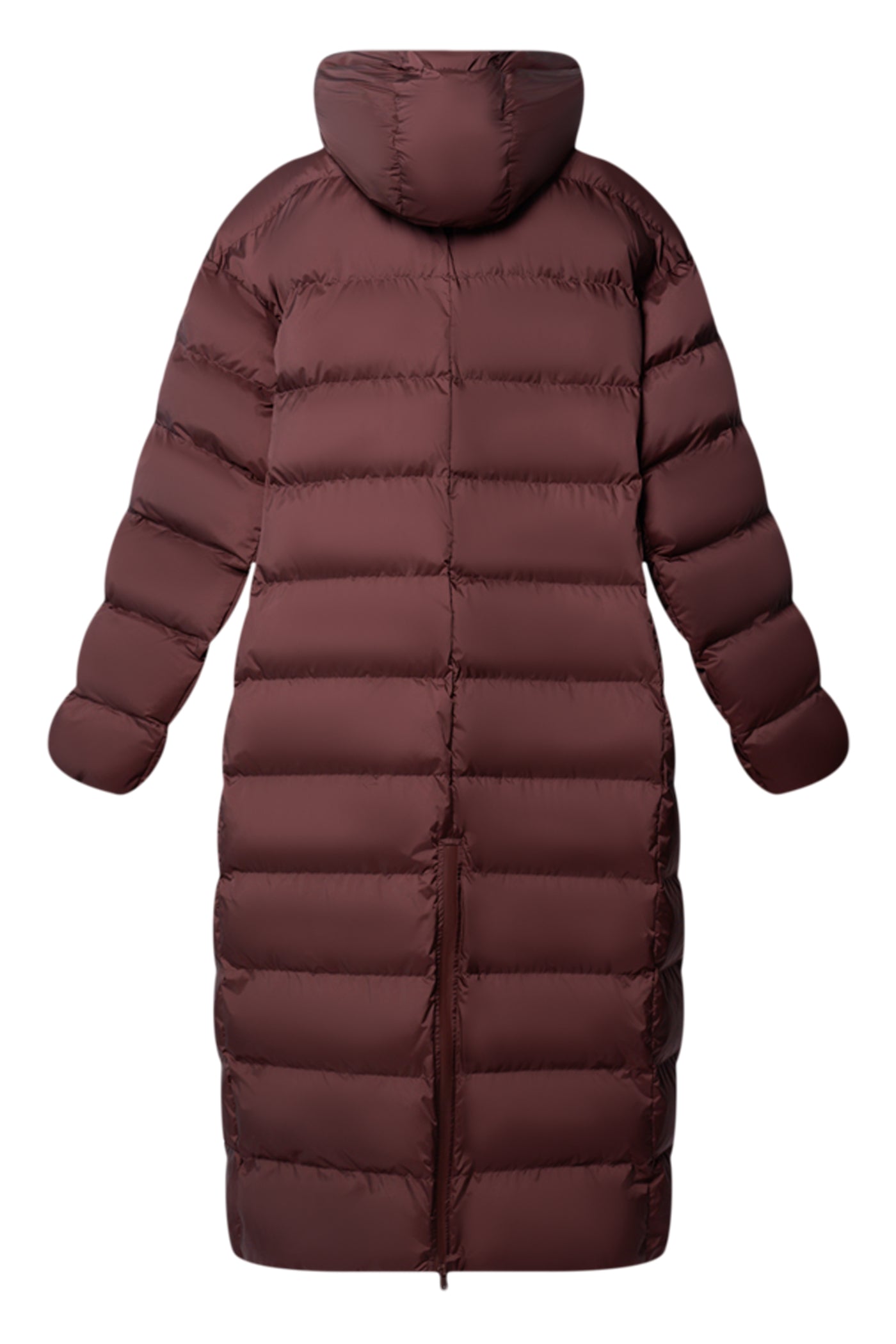Burgundy Quilted Long Coat With Adjustable Hood