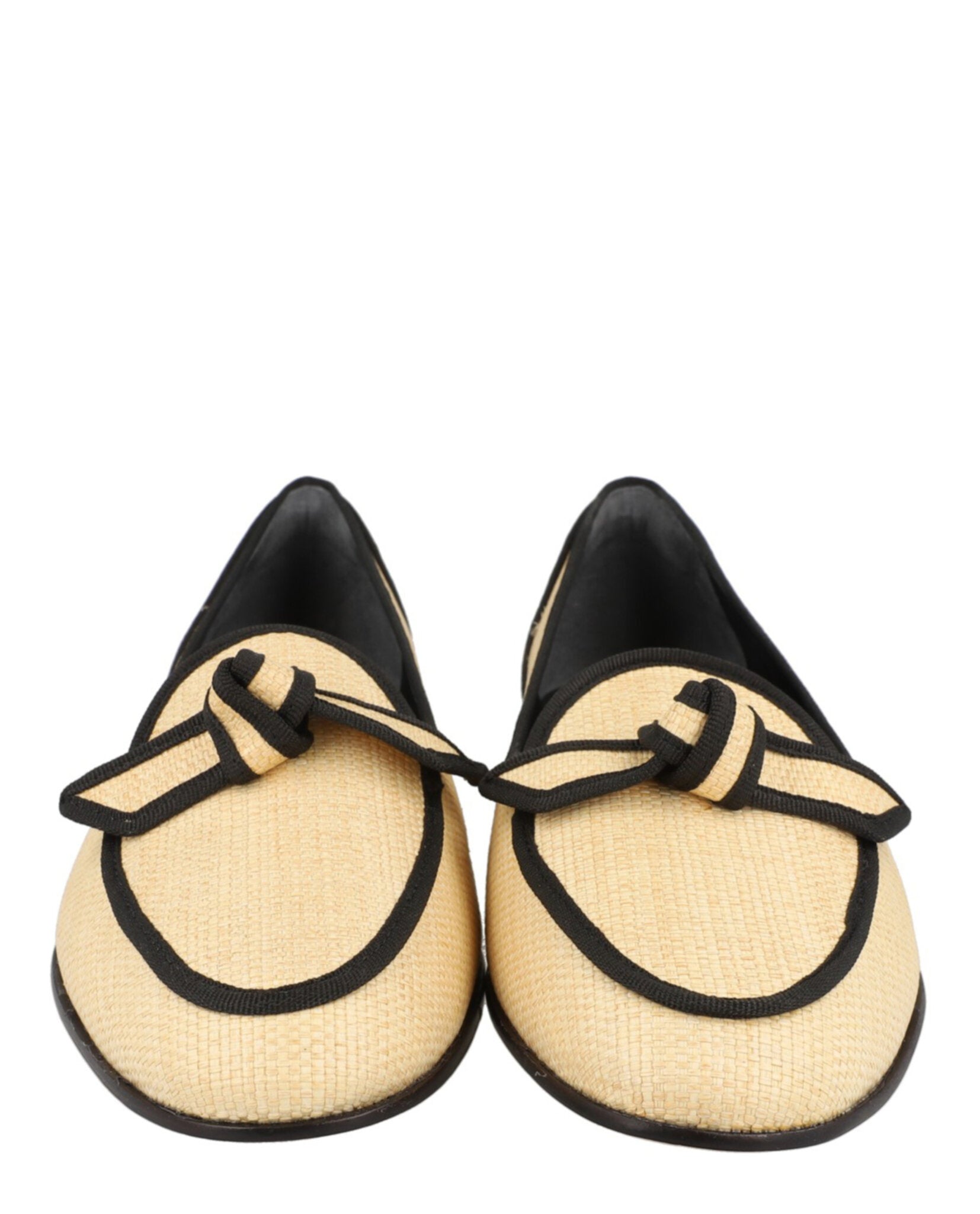 Grosgrain-Trim Raffia Loafers