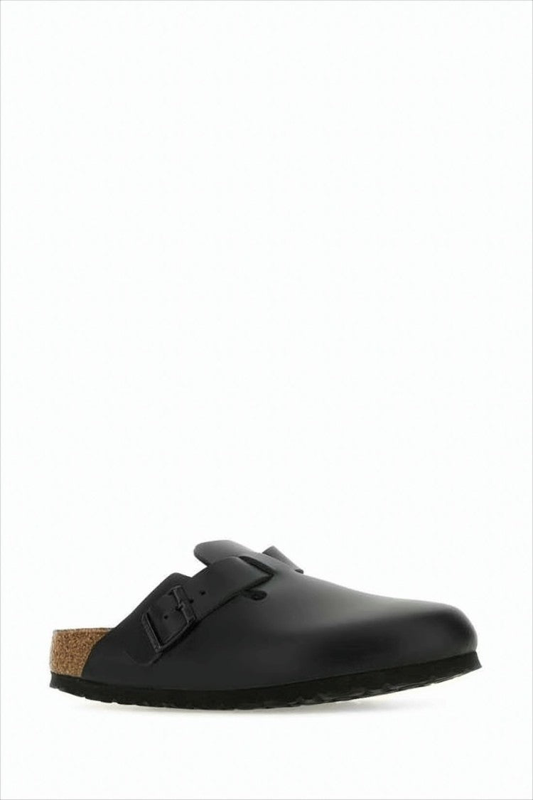 Minimalist Black Leather Mule with Adjustable Buckle