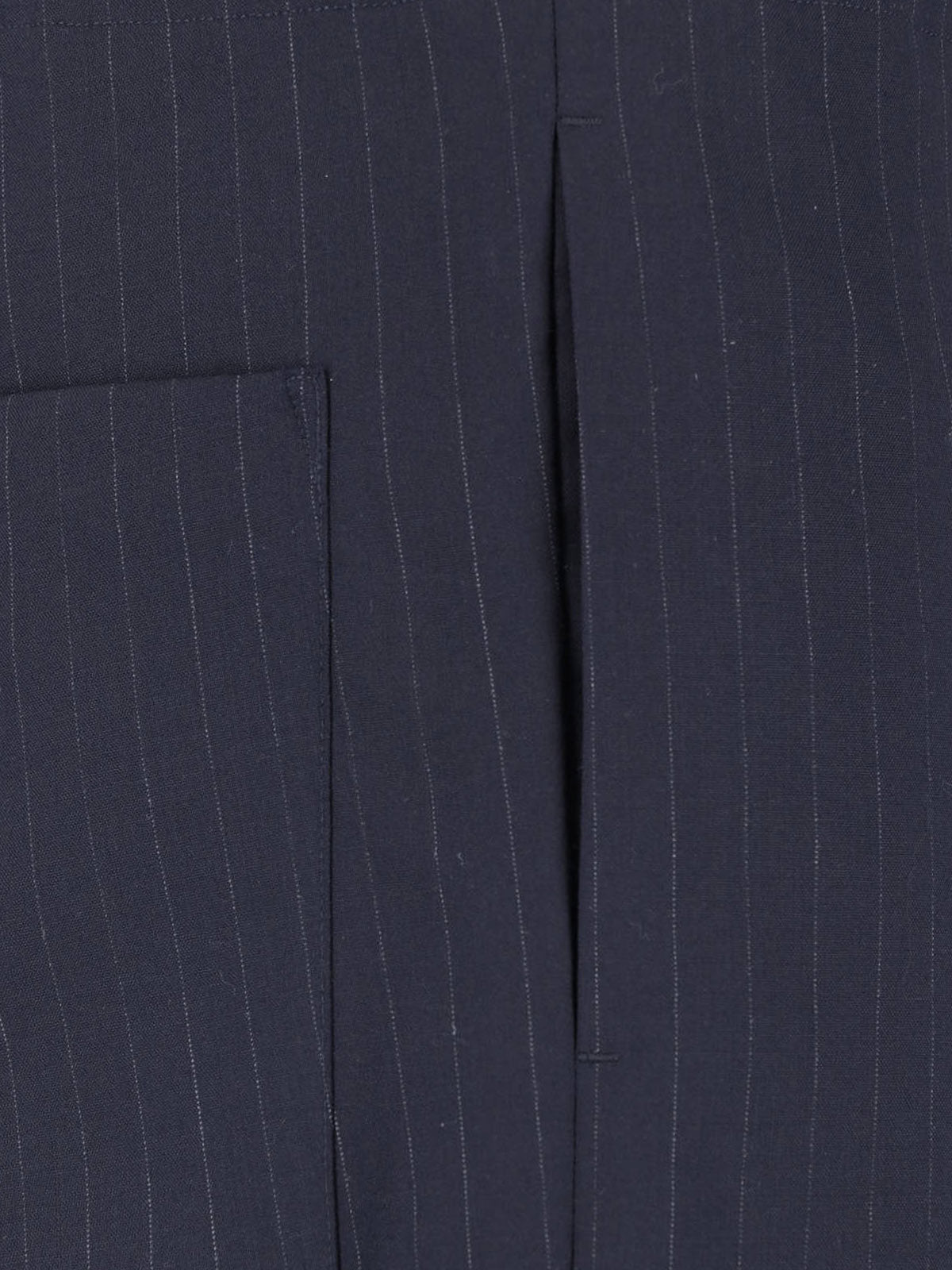 Navy Blue Pinstripe Mid-Rise Wool Shorts