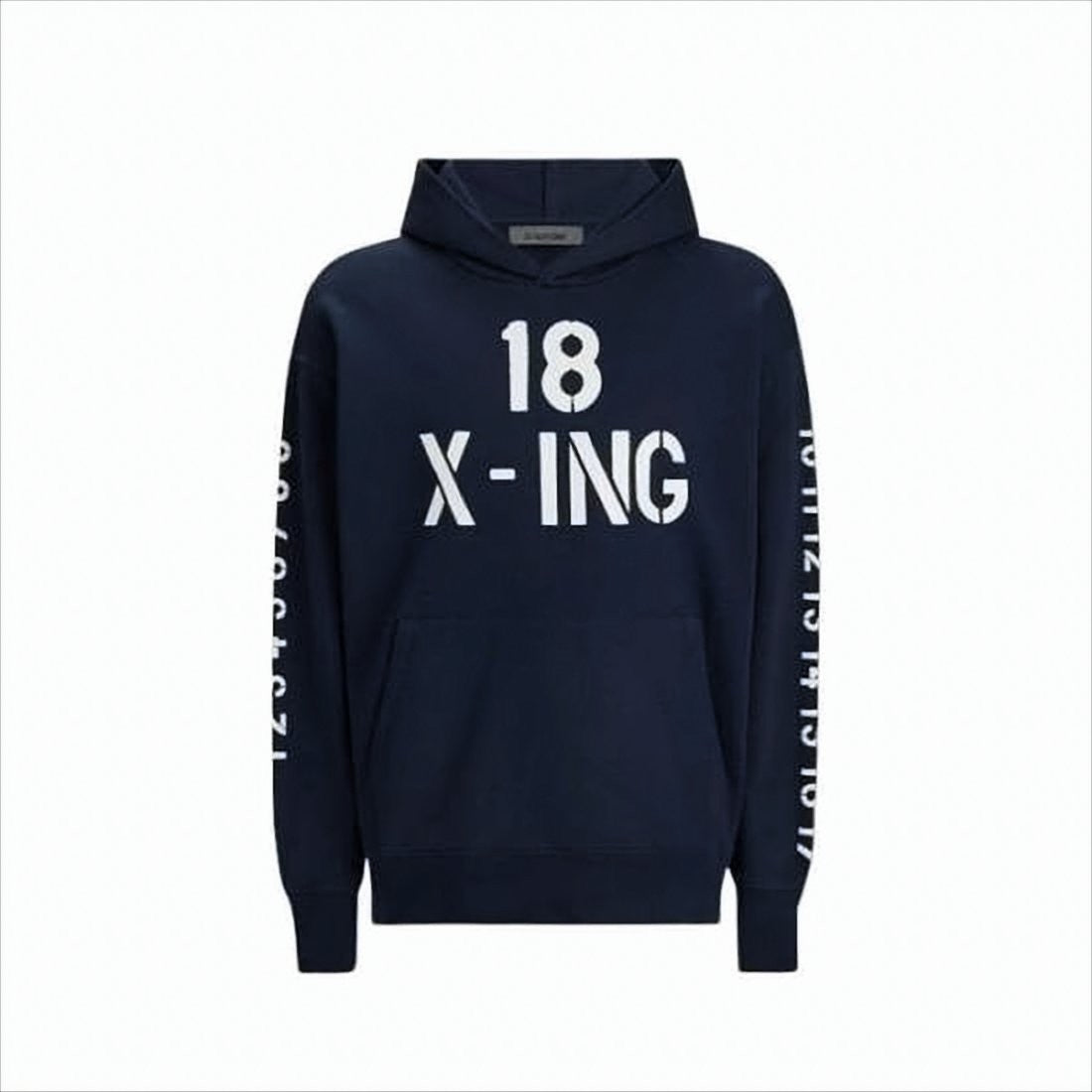 Deep Navy Printed Hoodie With Relaxed Fit