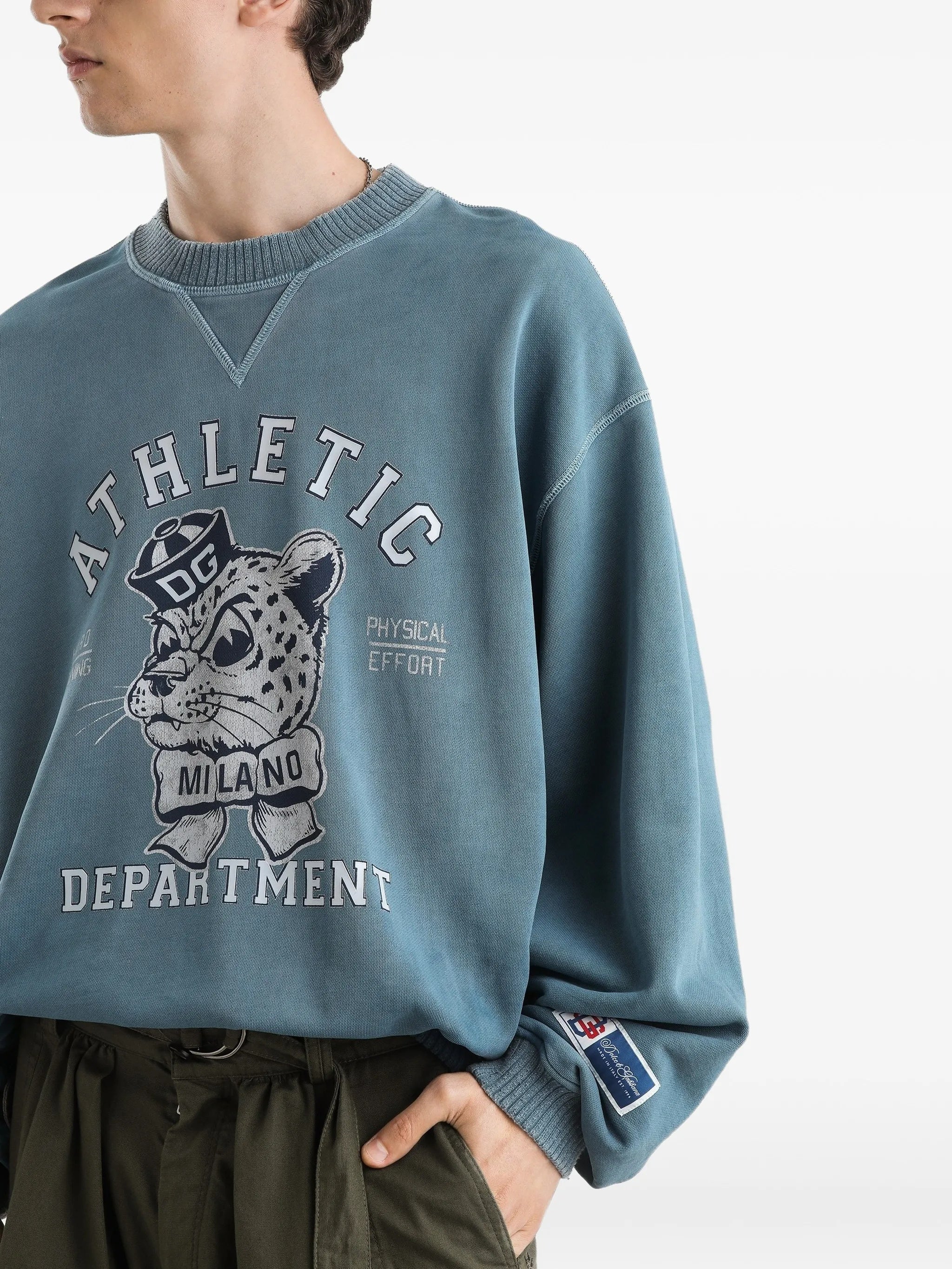 Washed Blue Relaxed Fit Leopard Sweatshirt