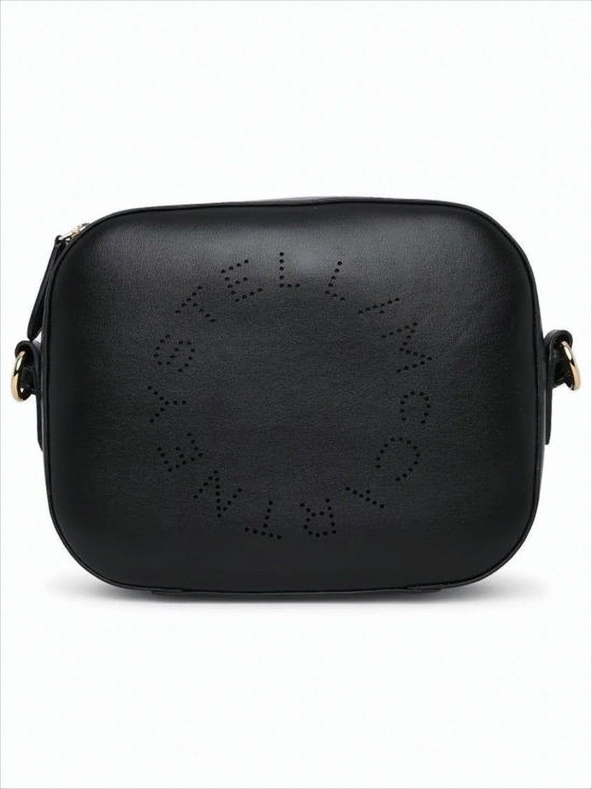 Rectangular Black Crossbody Bag with Perforated Logo and Adjustable Strap