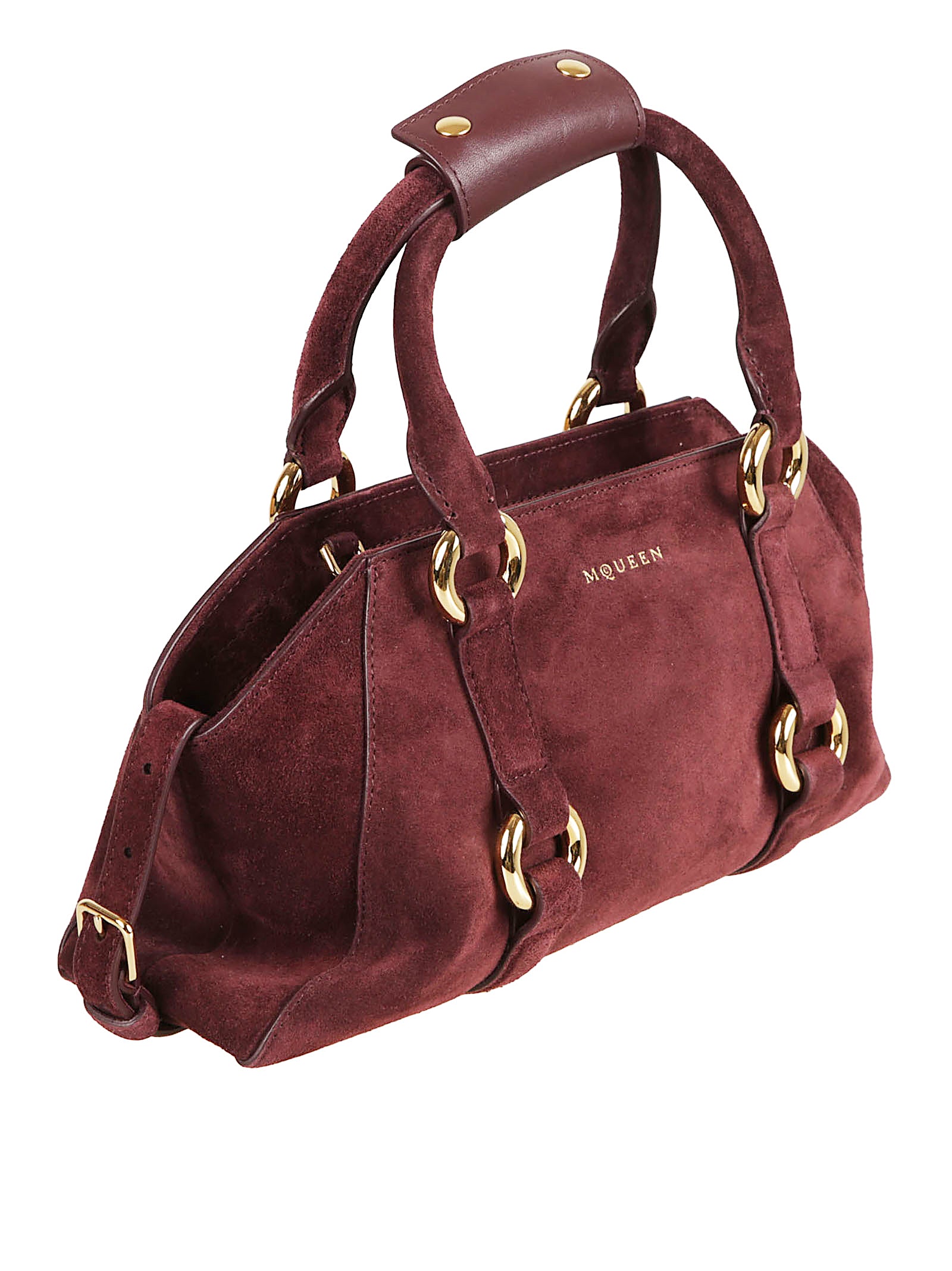 Structured Dark Red Suede Farringdon Bag with Gold Hardware