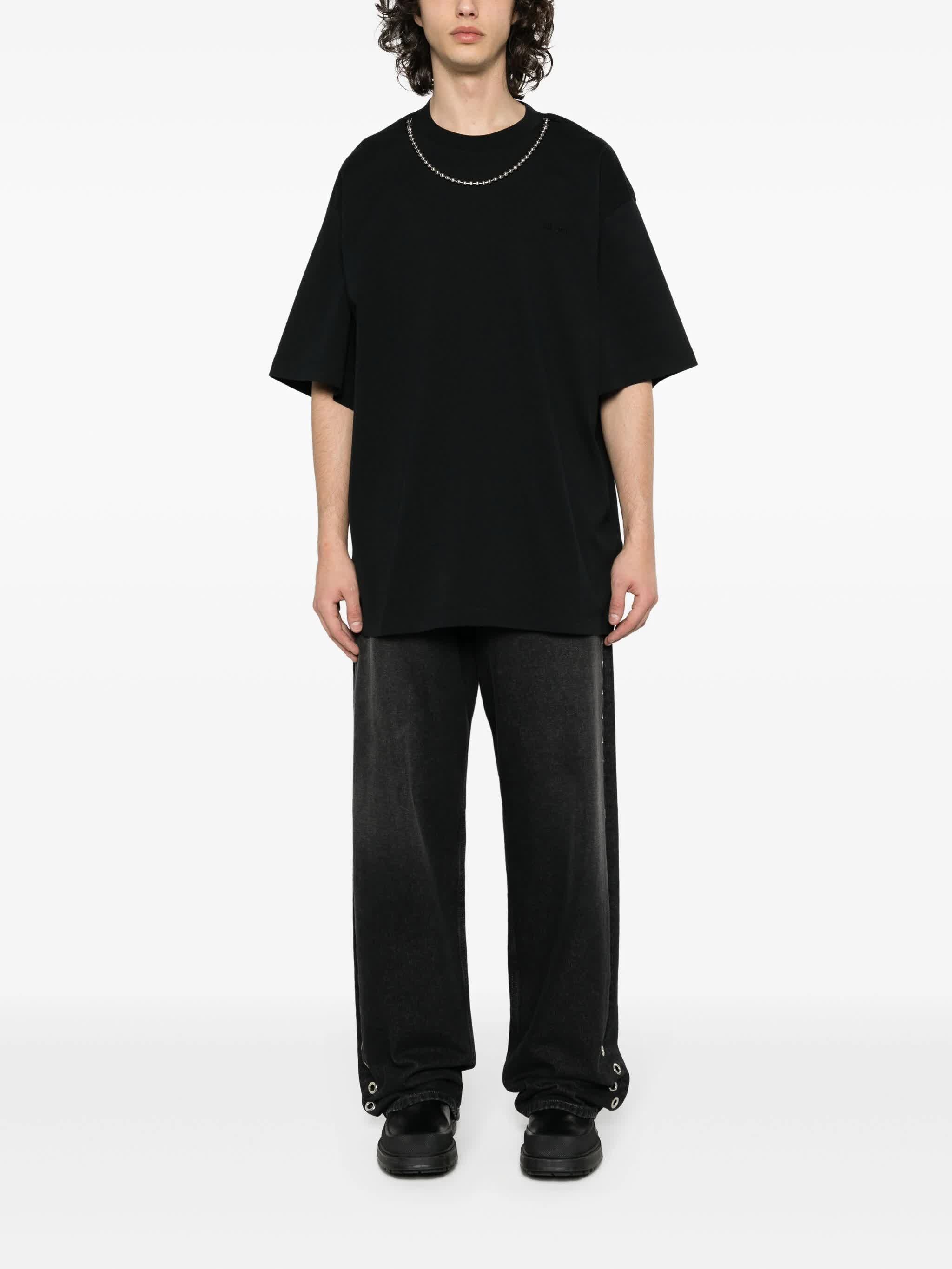 Black Ballchain Detail Organic Cotton T-Shirt