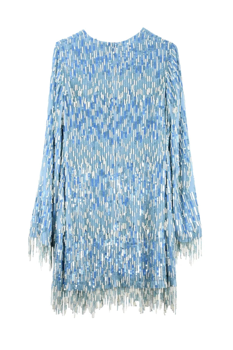 Short Charleston Sequin Dress - Light Blue