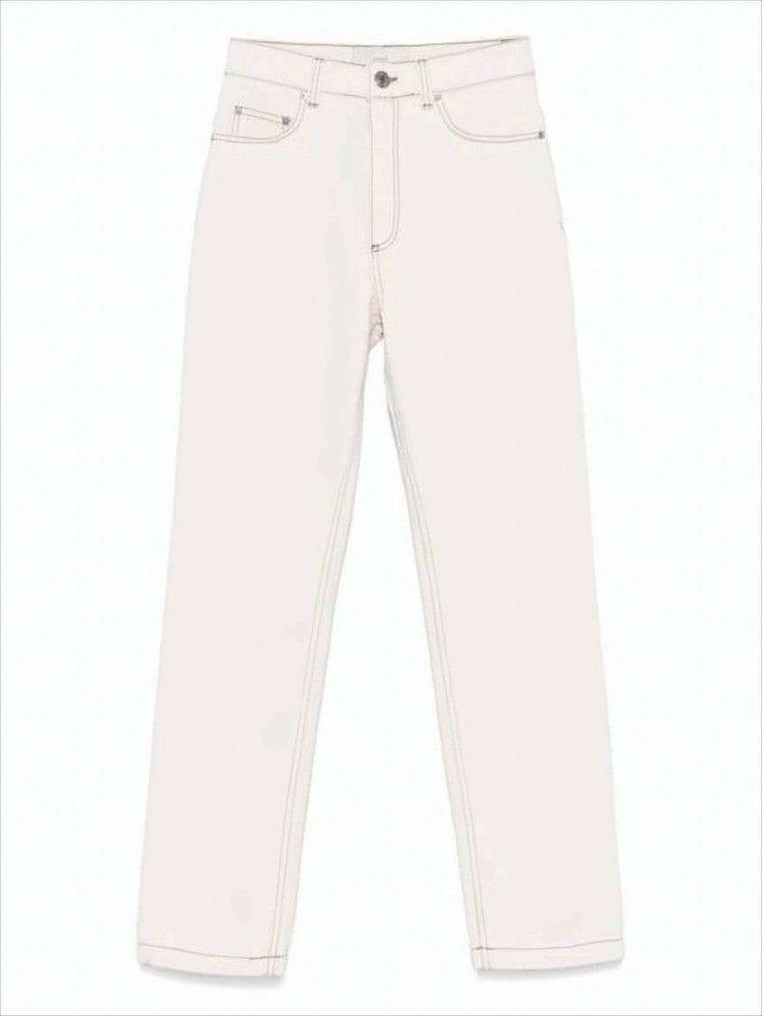 High-Waisted Straight-Leg Denim Pants with Contrast Stitching